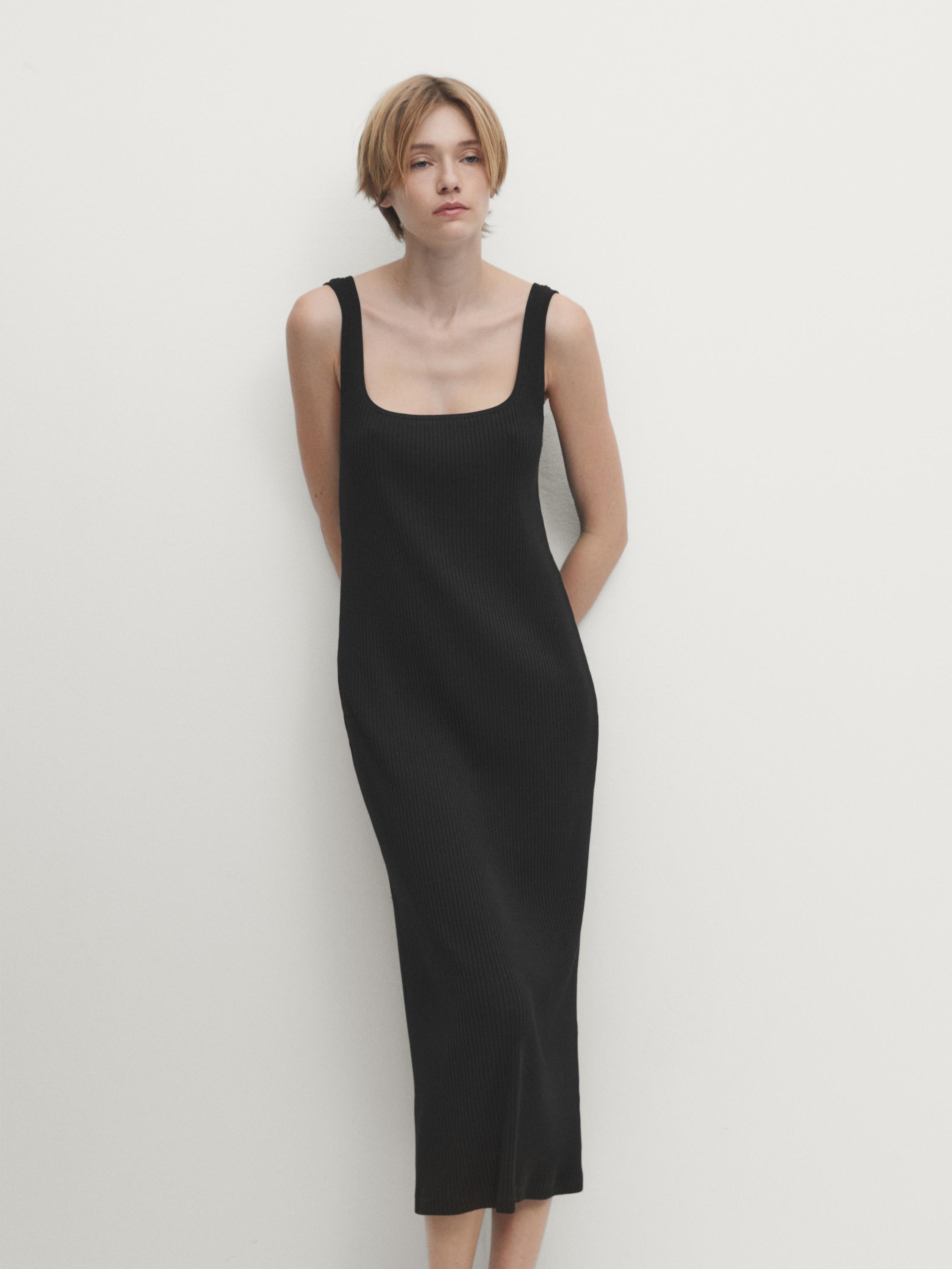 Ribbed midi dress with square neckline