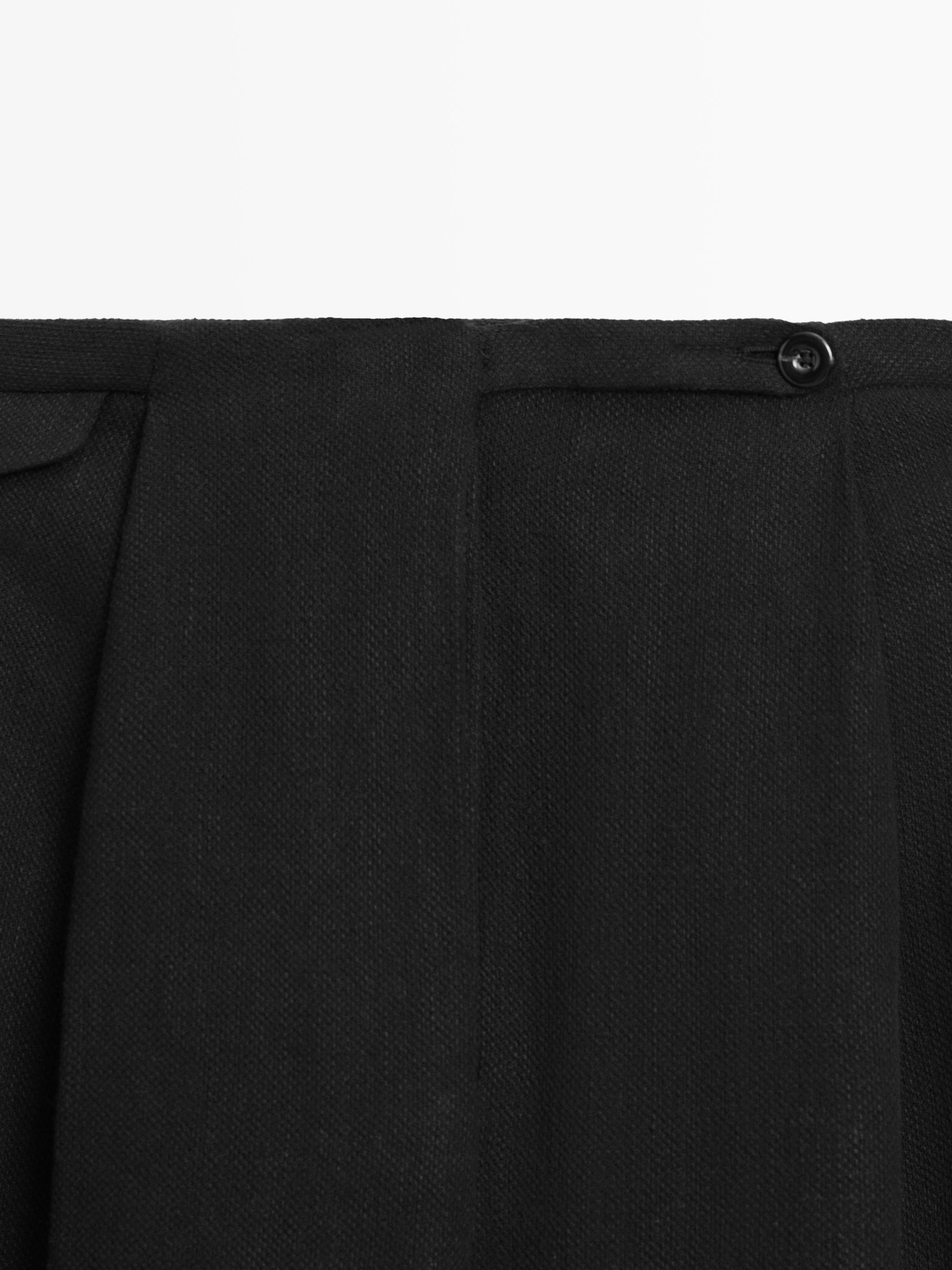 Flowing linen blend trousers with pocket details — BLACK