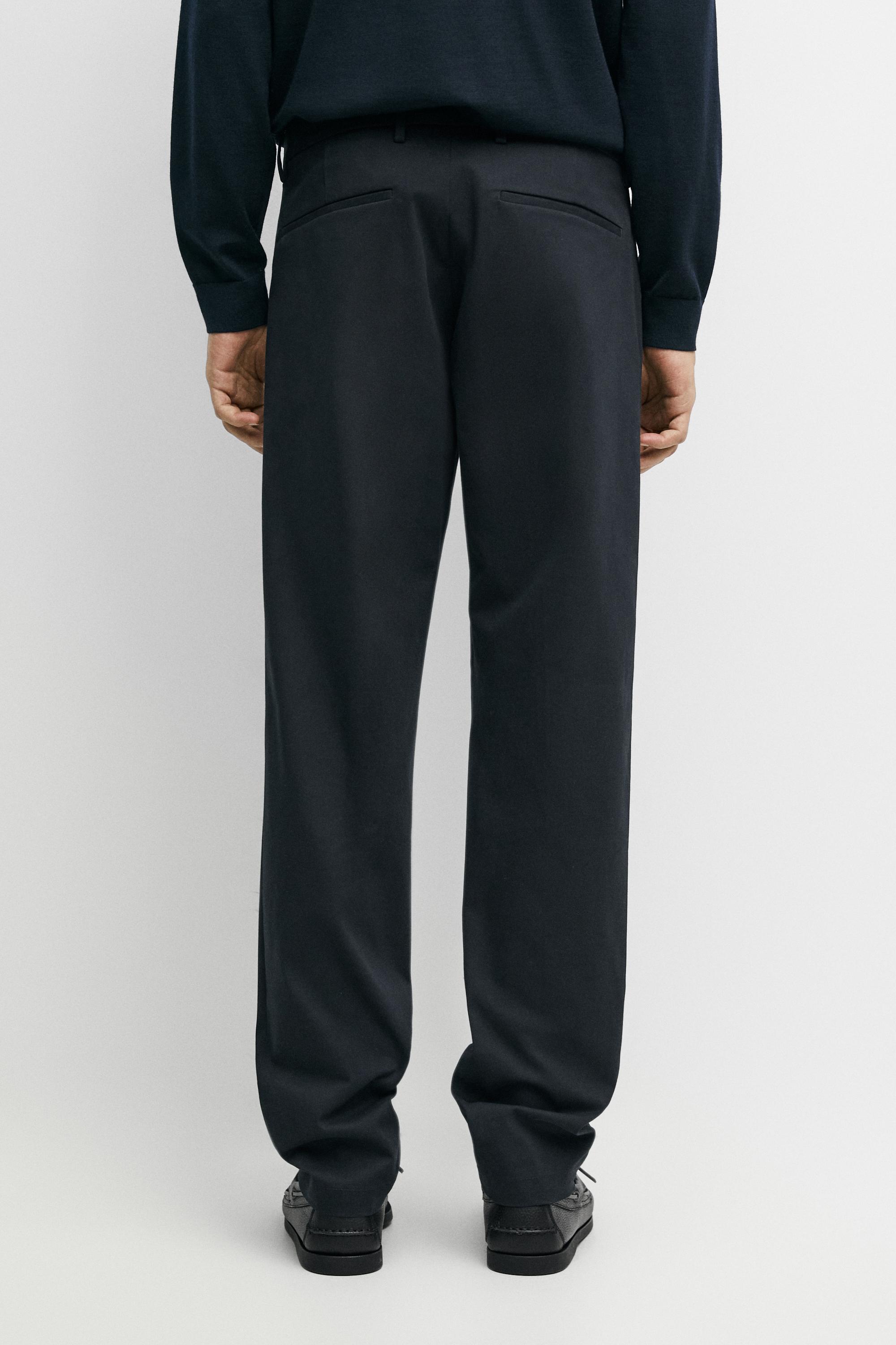 Cotton blend slim fit pants — NAVY BLUE