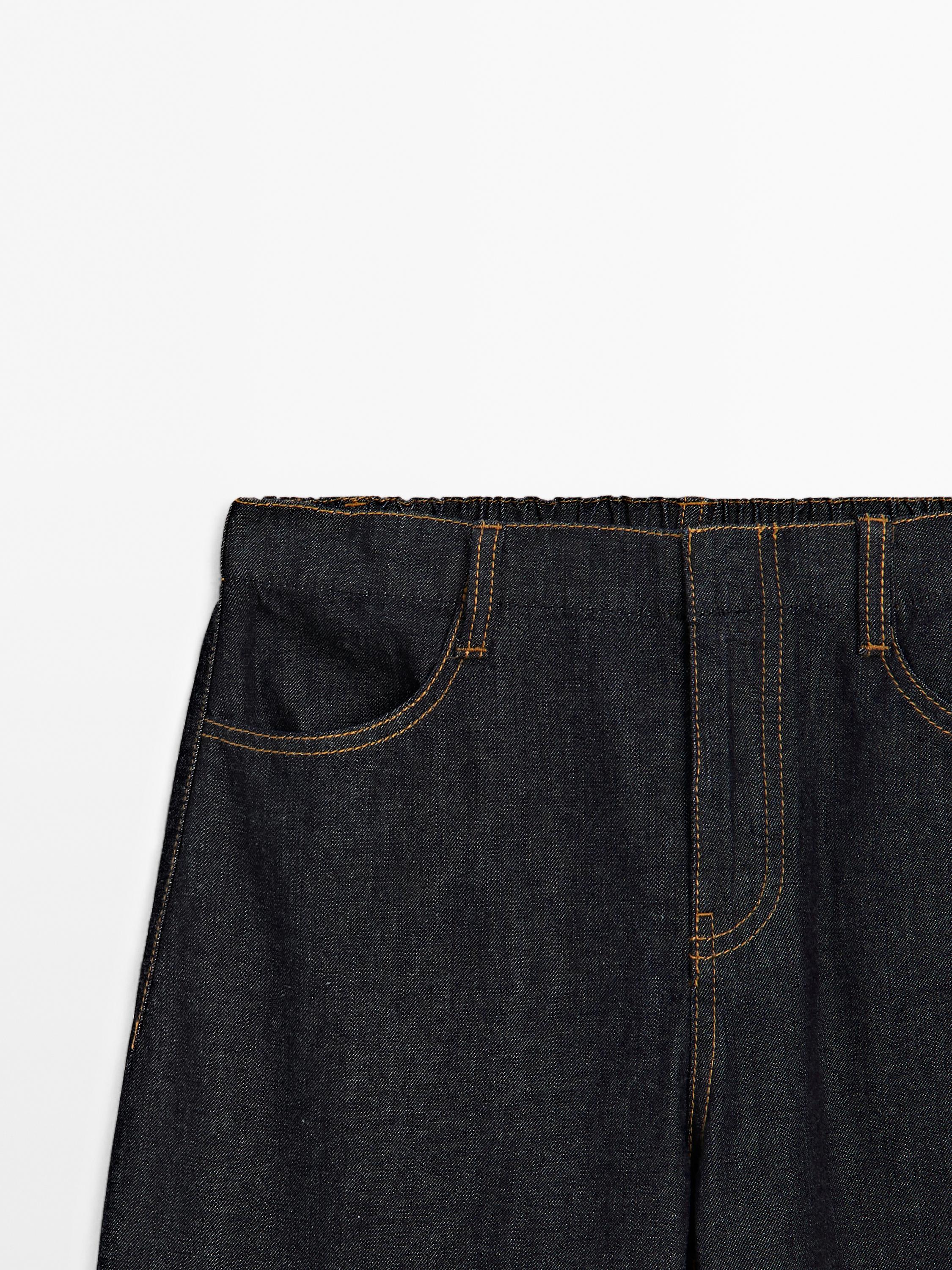 Wide-Leg-Jeans aus 100 % Baumwolle mit halbhohem Bund