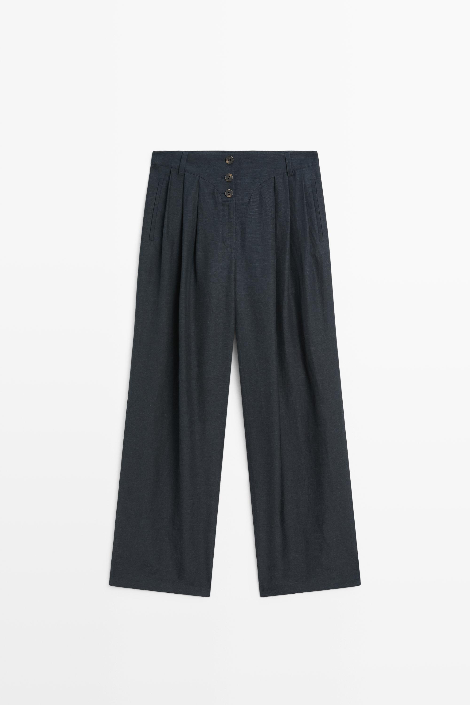 Linen-blend button-detail pants