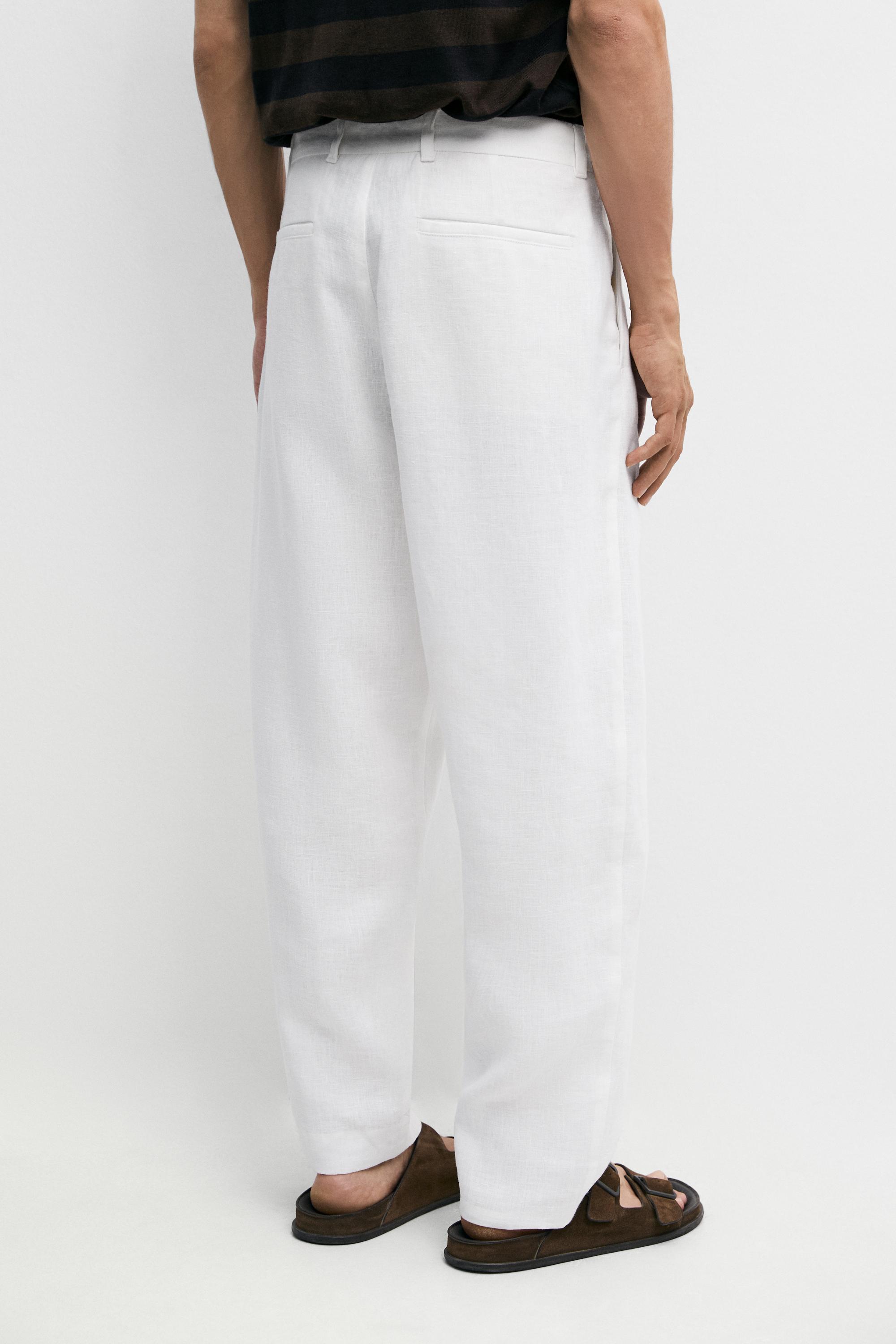 100% linen pants with dart detail — WHITE
