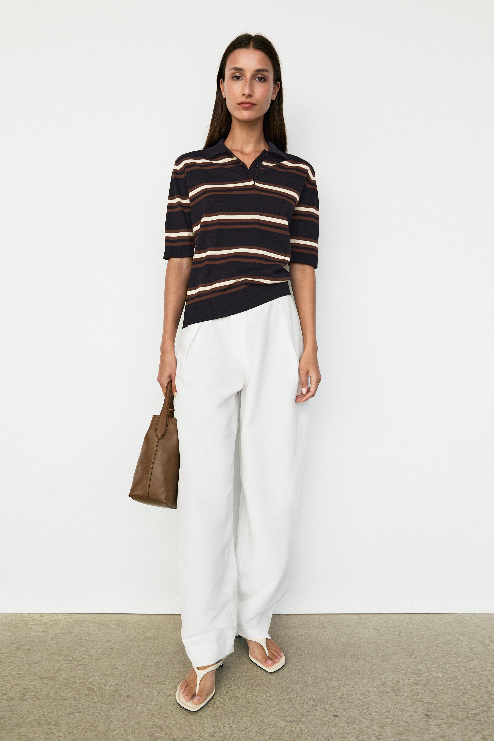 100% Cotton Striped Knit Polo — NAVY BLUE