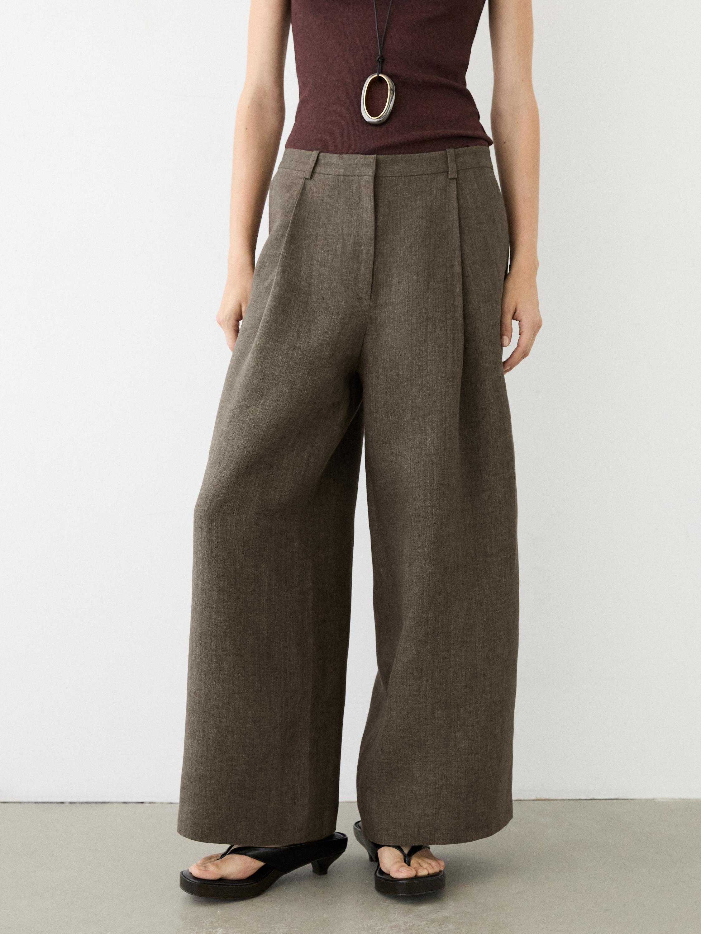 Pantalon à pinces en lin mélangé