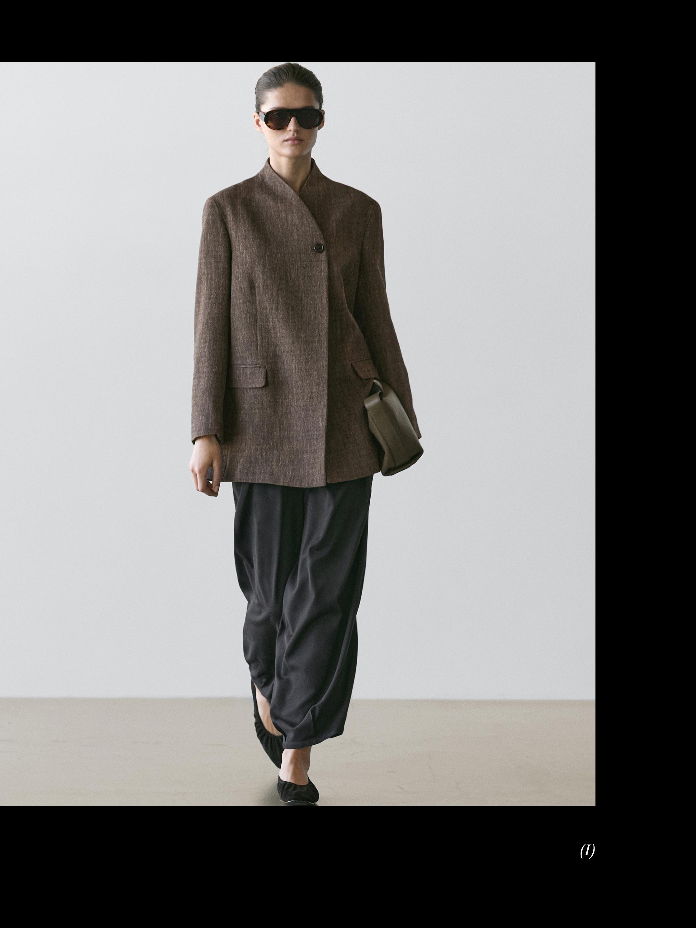 Flecked wool blend coat with high collar — BROWN