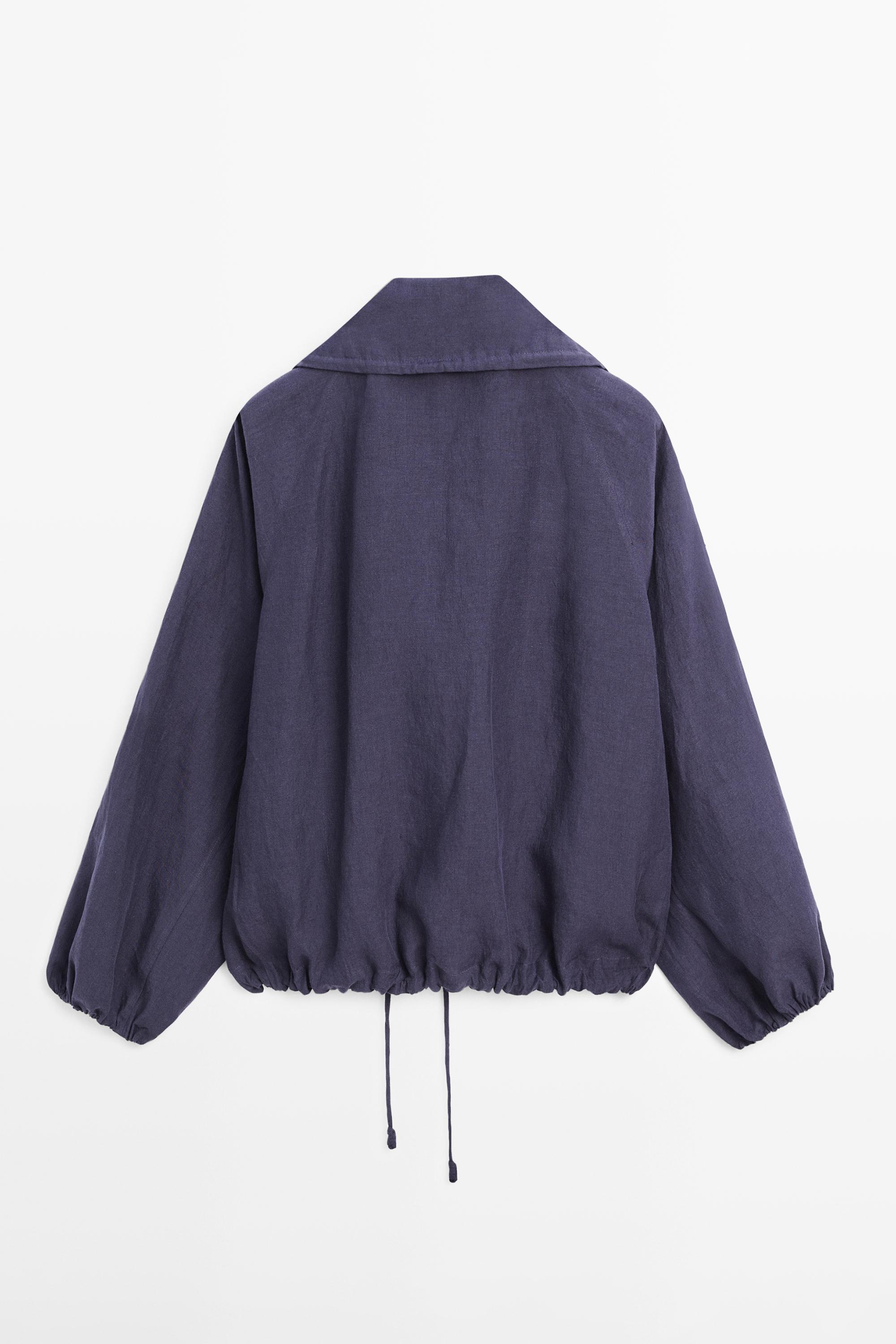 100% linen bomber jacket with collar detail — INDIGO