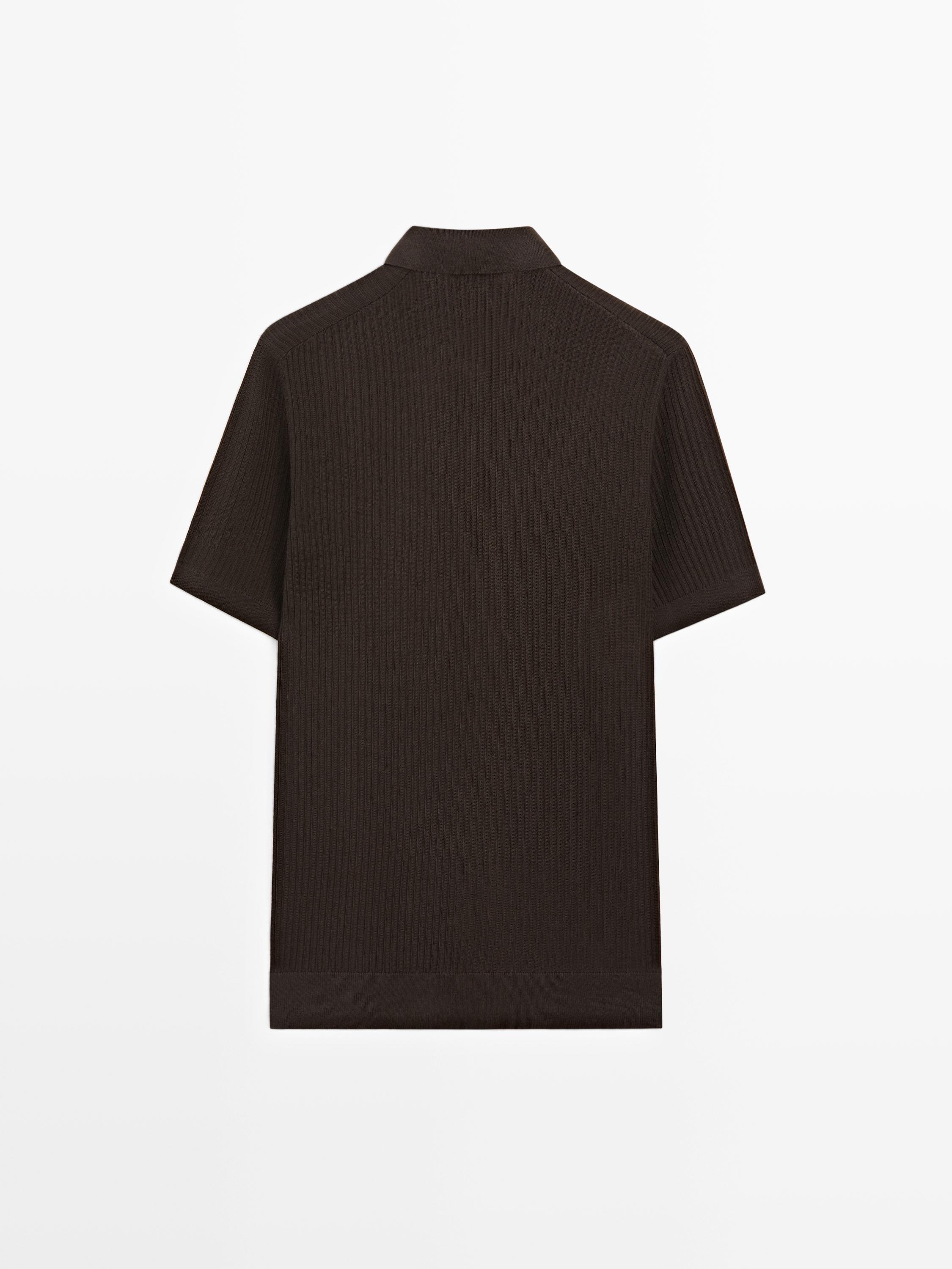 Regular fit cotton knit polo shirt — BROWN MARL