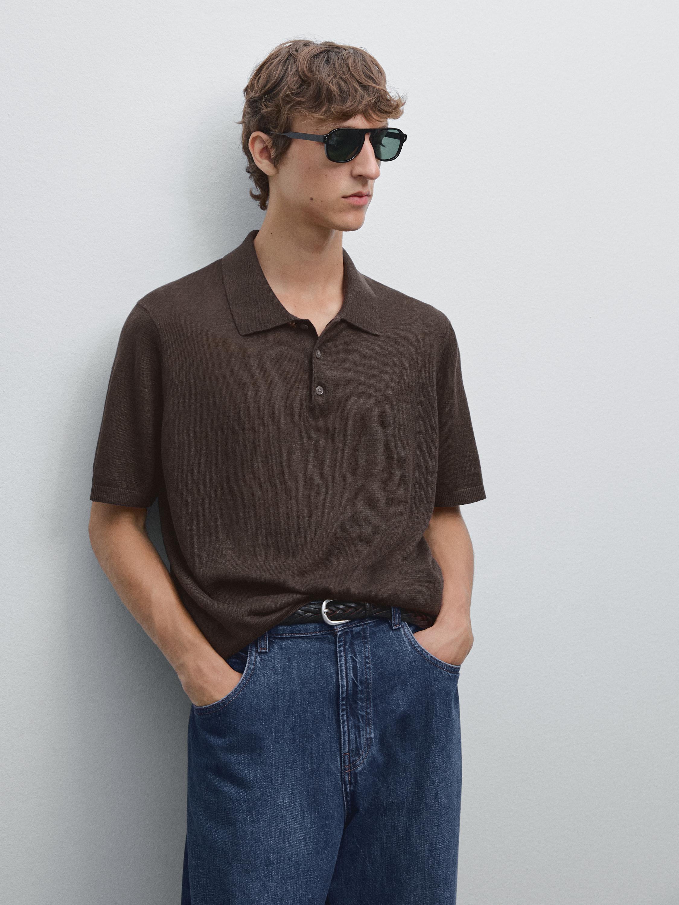 100% linen knit polo shirt