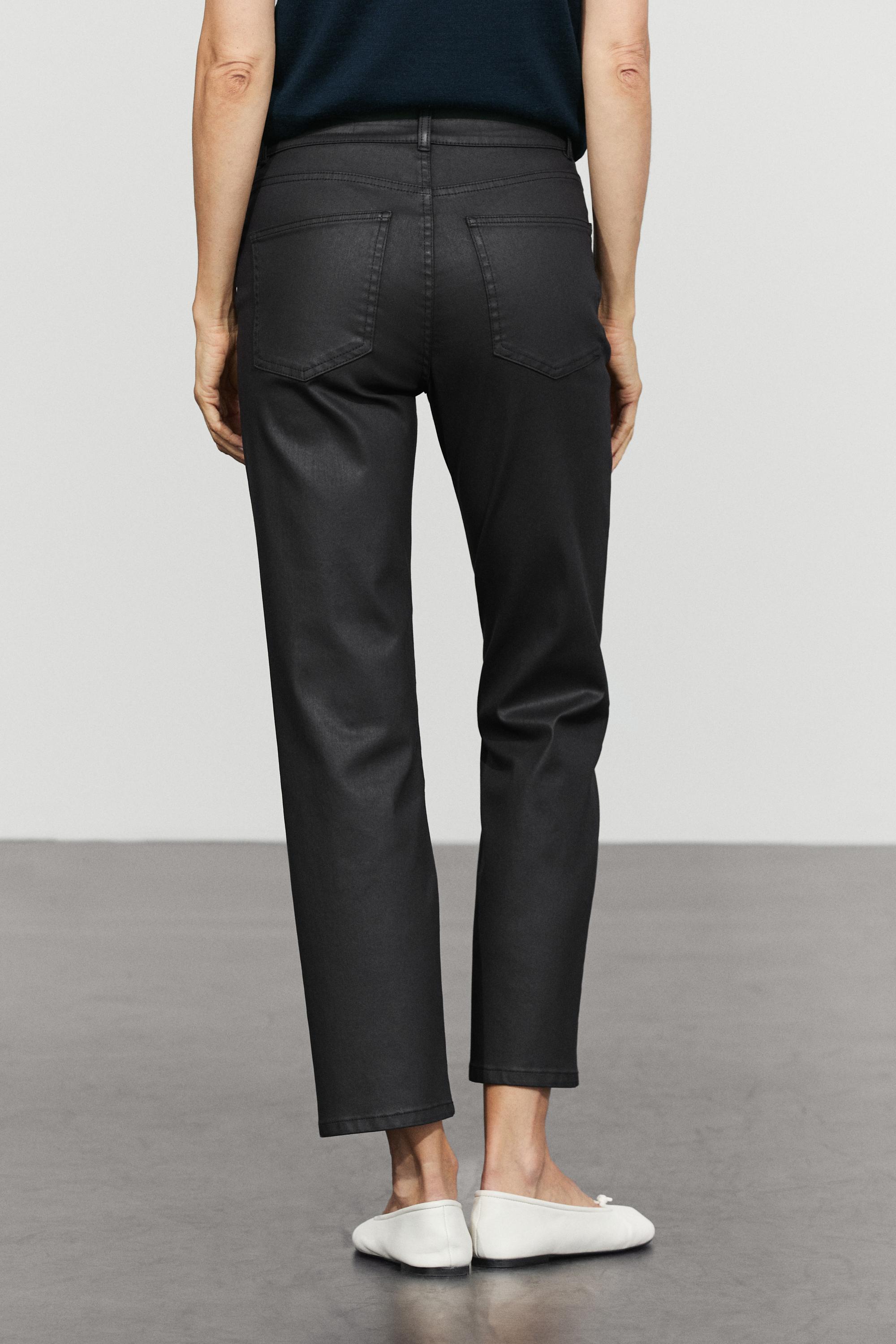 Waxed straight-leg pants — BLACK