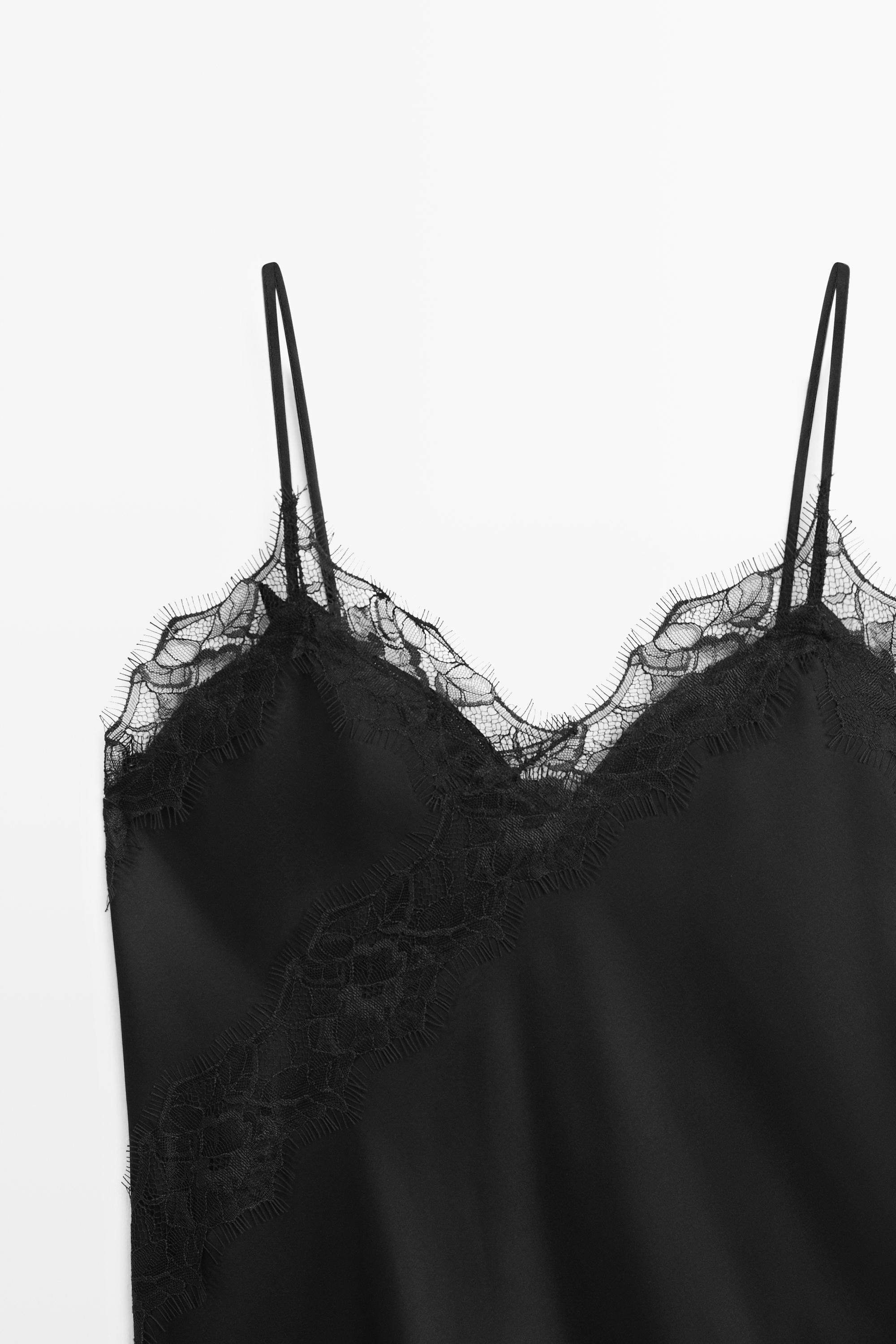 Asymmetric thin strap camisole top — BLACK