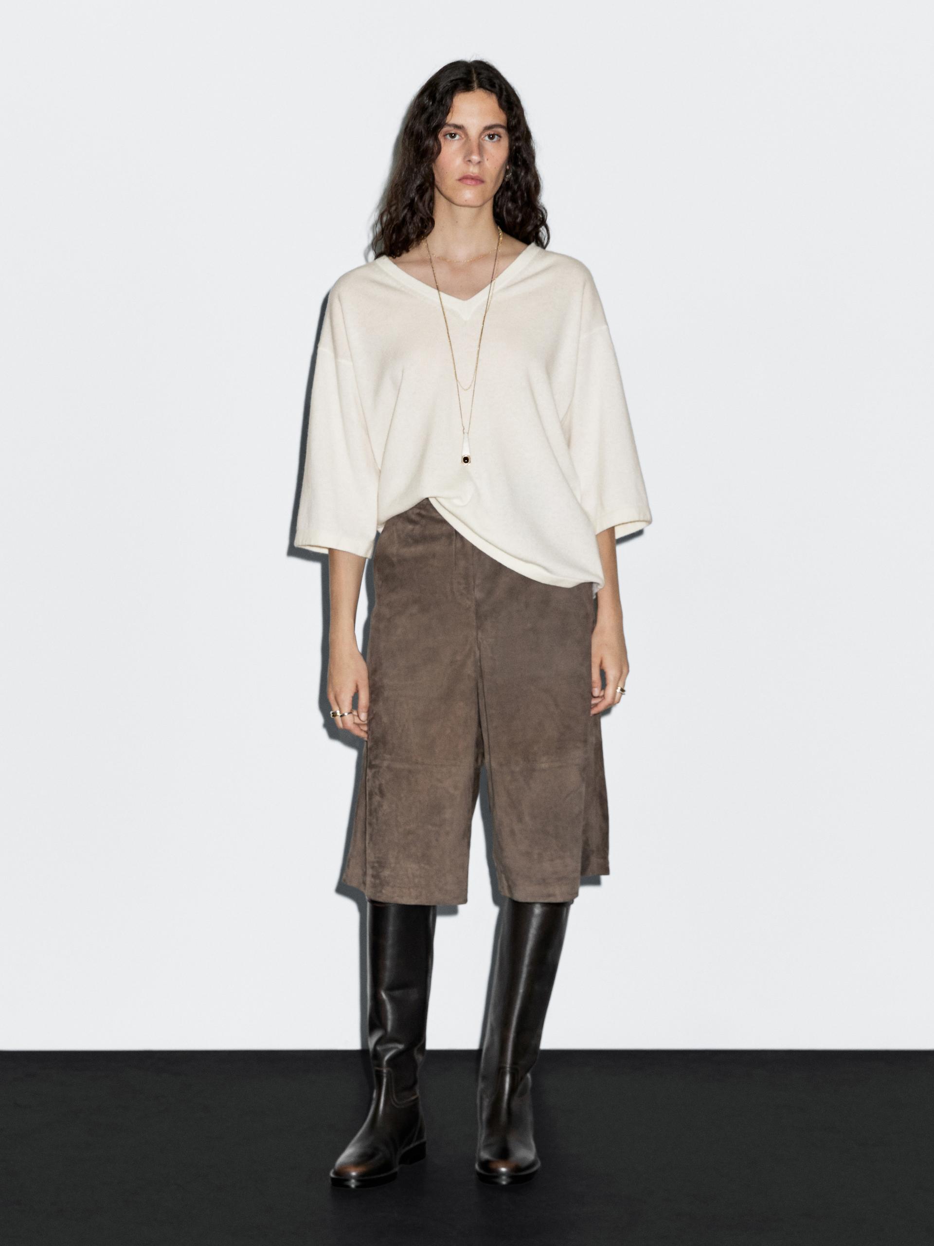Maglia Con Scollo A V In Misto Lana - Bianco - L - Massimo Dutti - Femminile