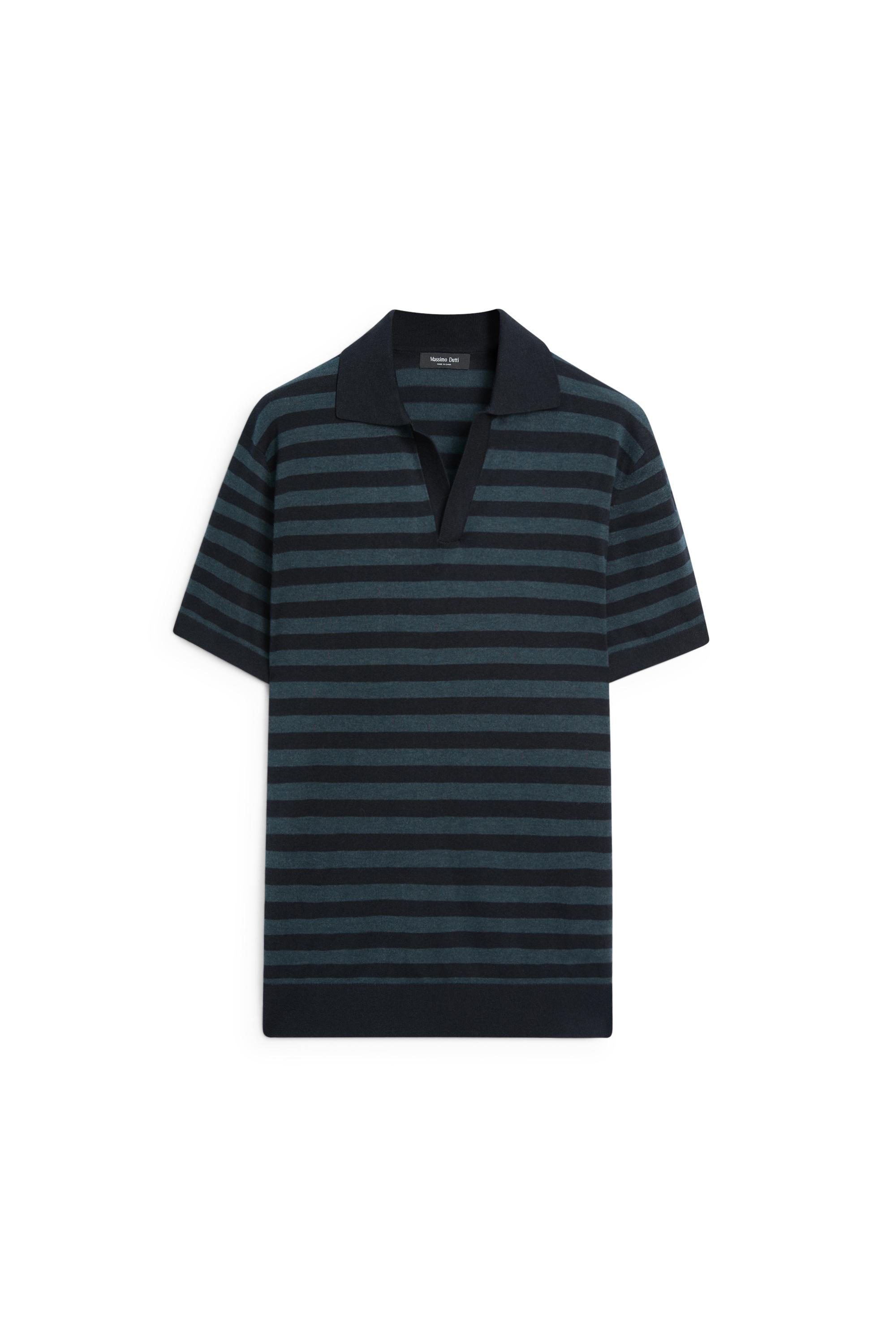 Contrast striped knit polo sweater — INDIGO