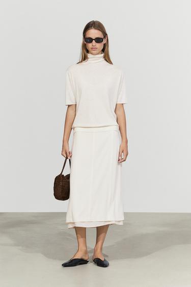 Wool blend turtleneck knit sweater — CREAM 3