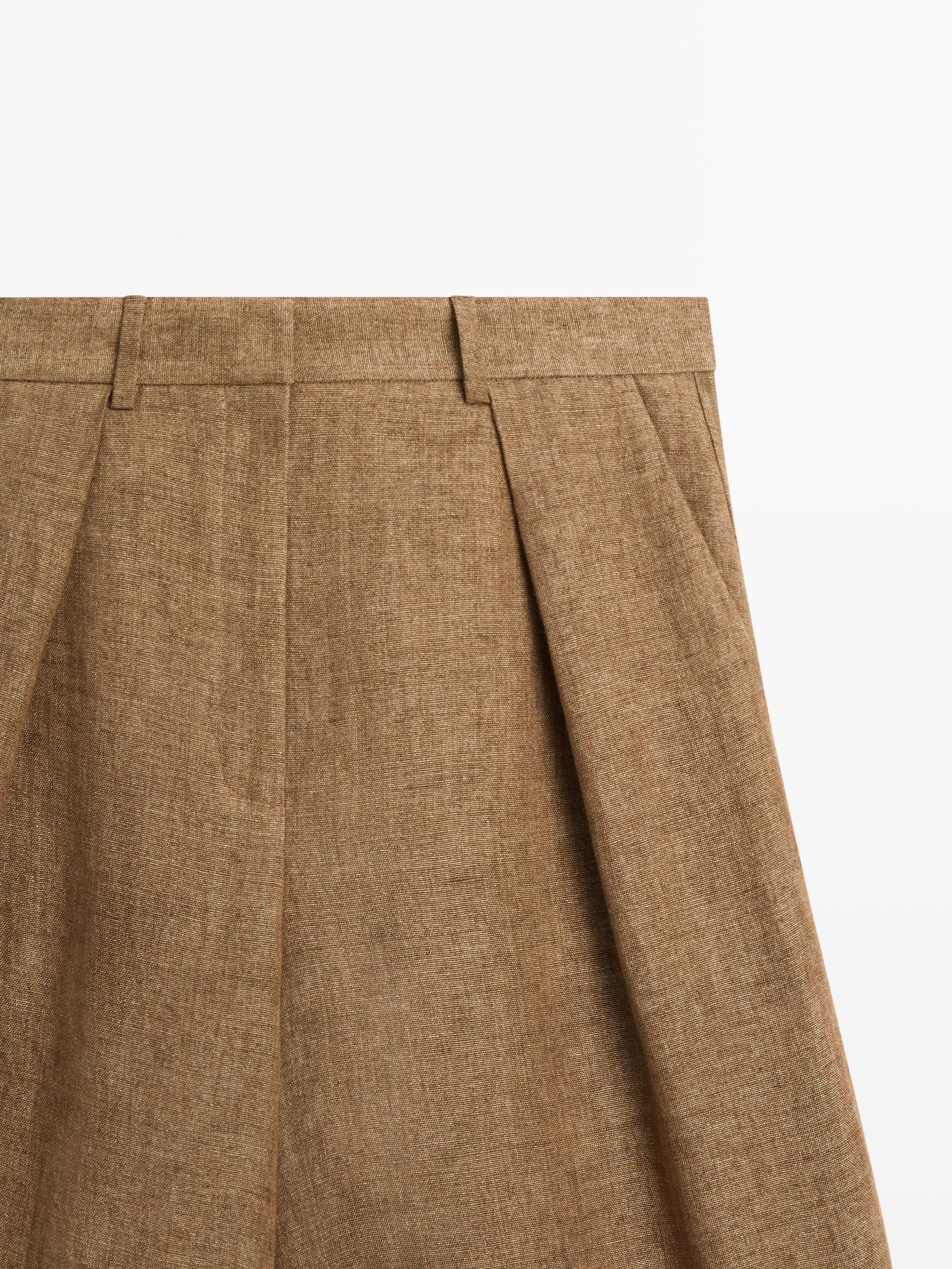 Melange linen suit Bermuda shorts — CAMEL