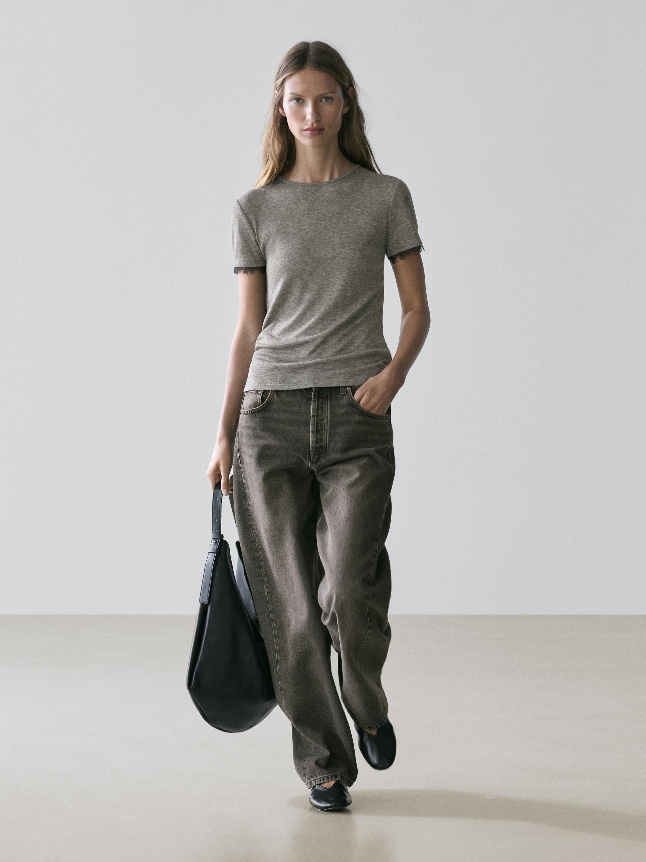Wool blend T-shirt with lace detail