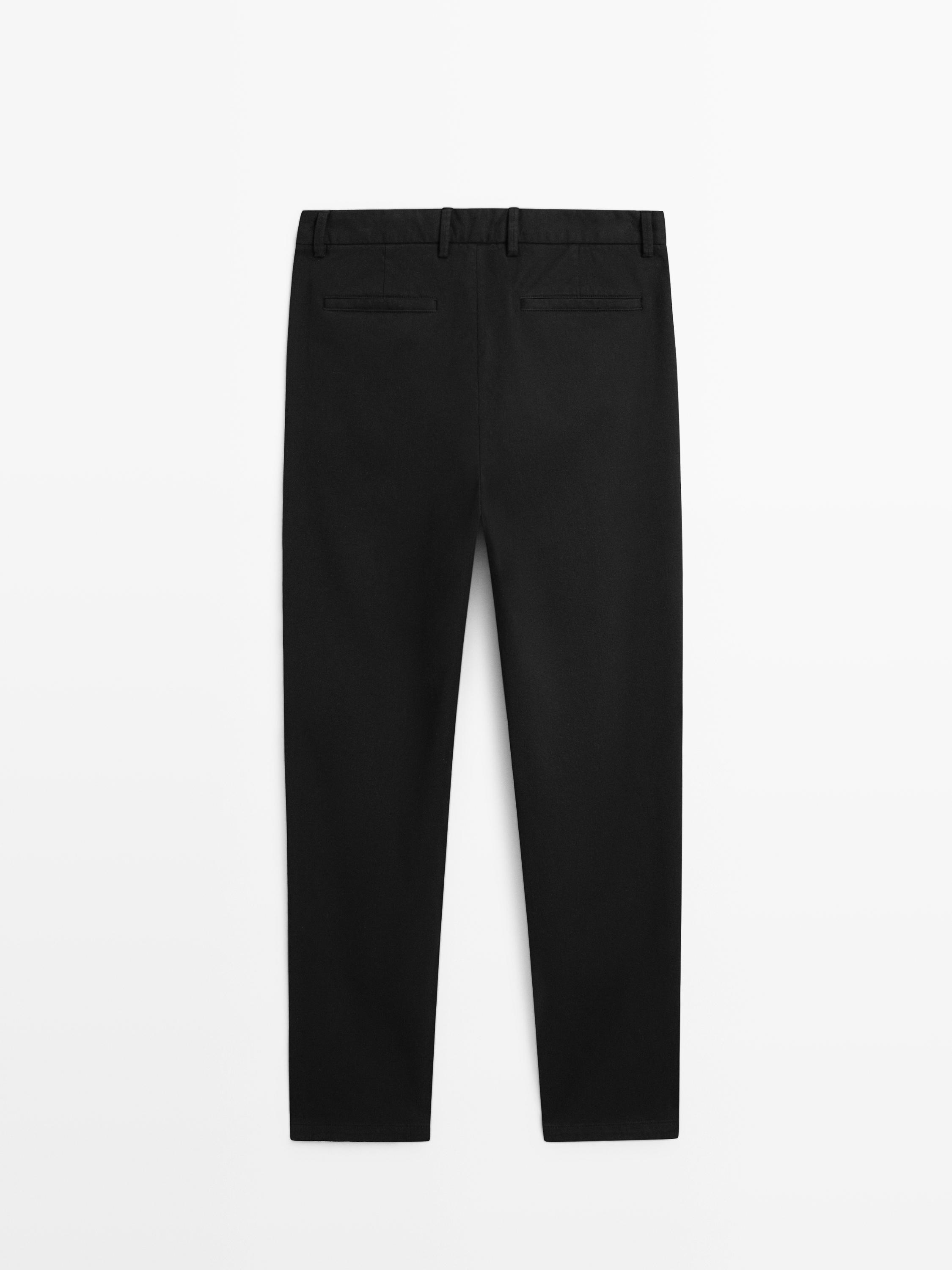 Cotton twill pants with elasticated waistband — BLACK