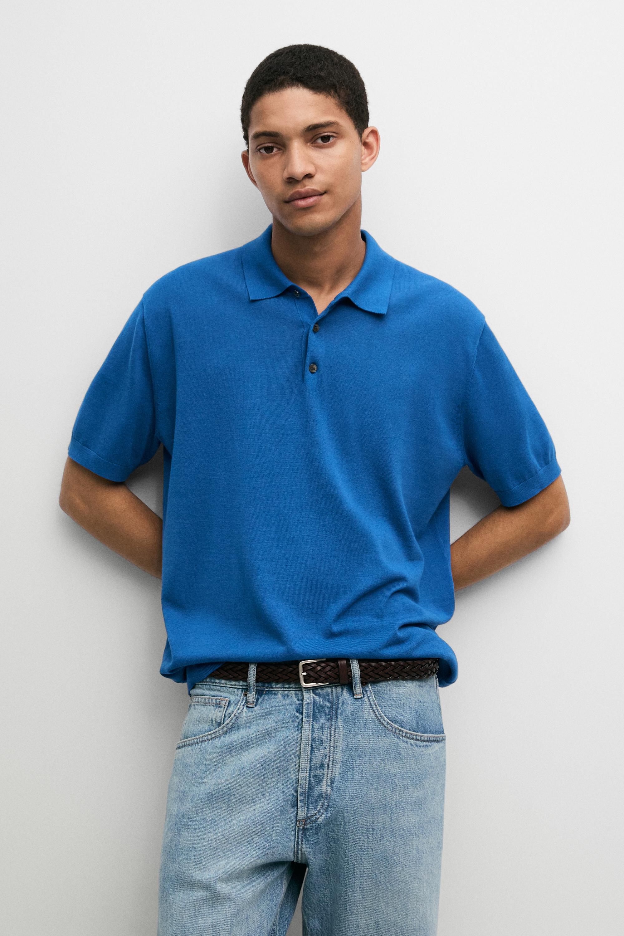 100% Cotton Knit Polo Shirt — BLUE