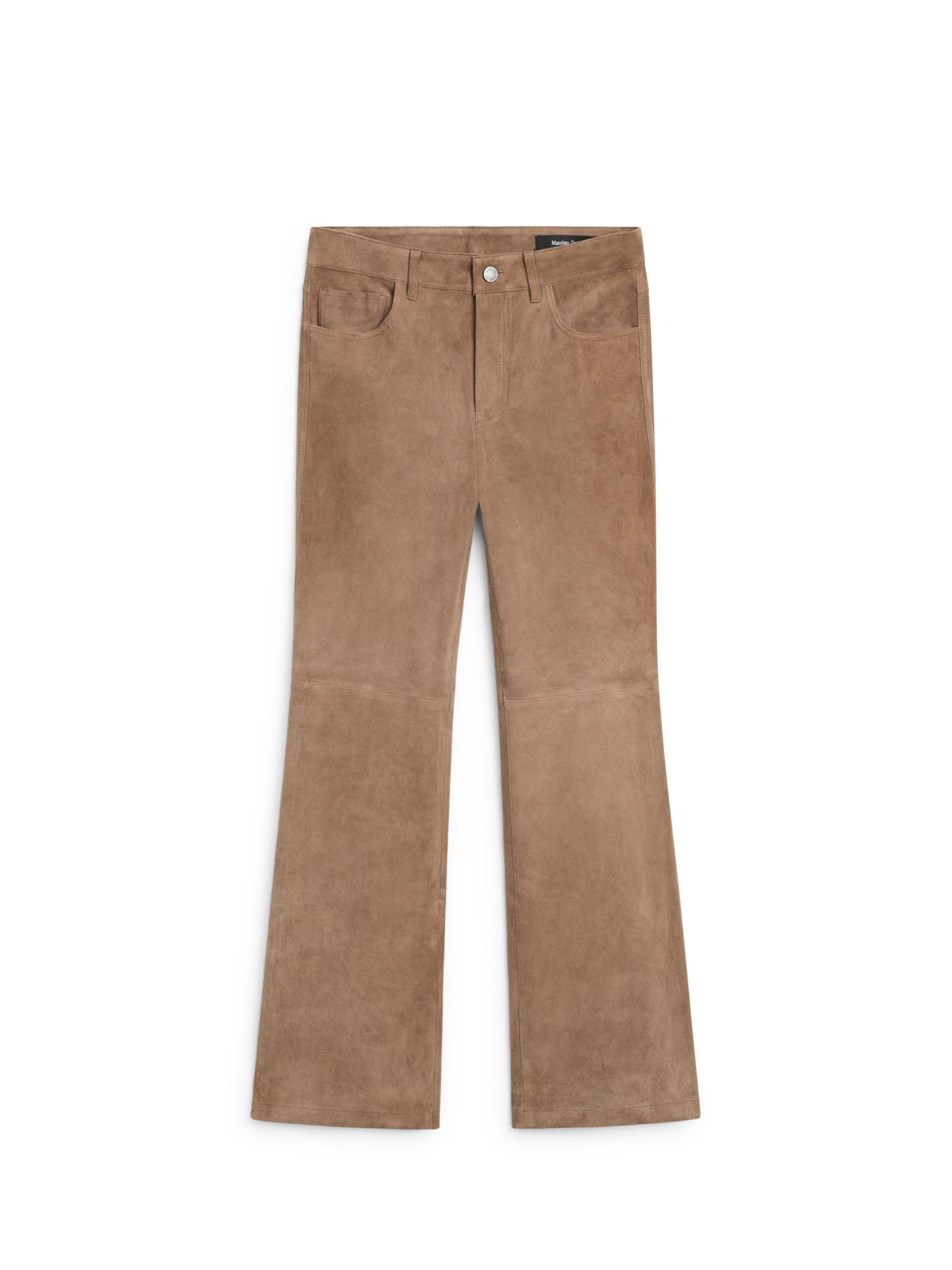 Cropped suede leather flare fit leggings — MOLE BROWN