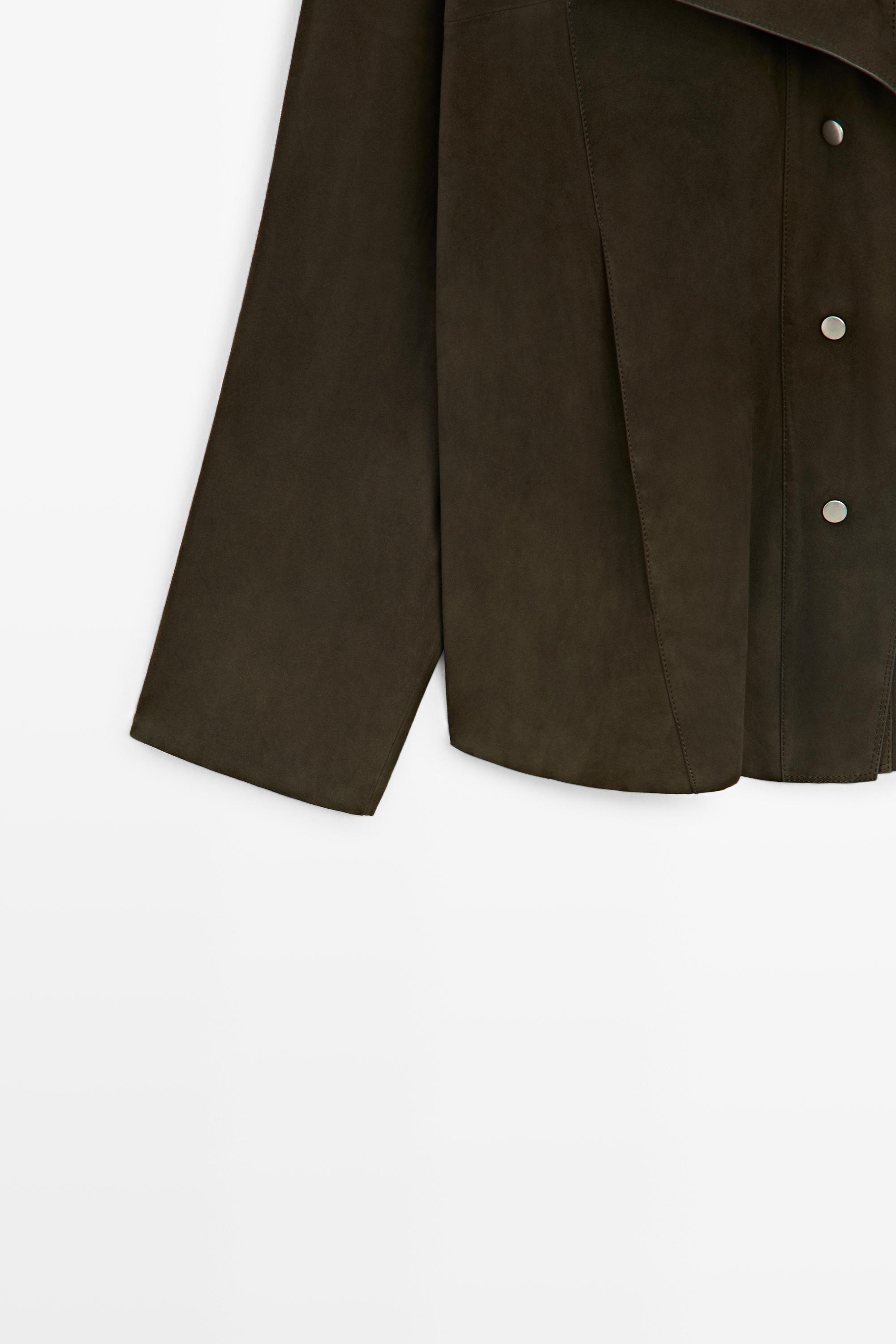 High-neck faux suede jacket — KHAKI