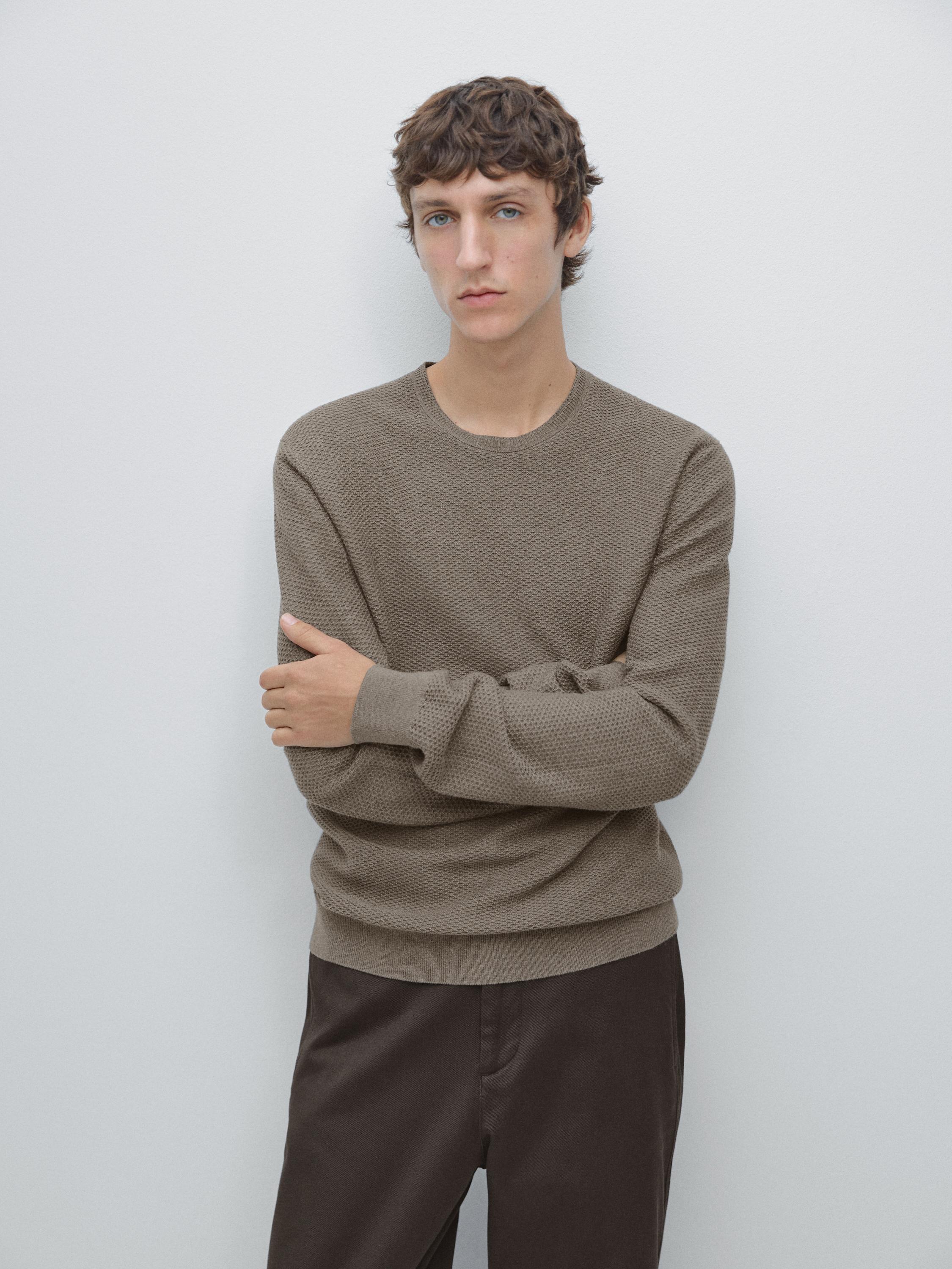 Textured cotton blend knit sweater