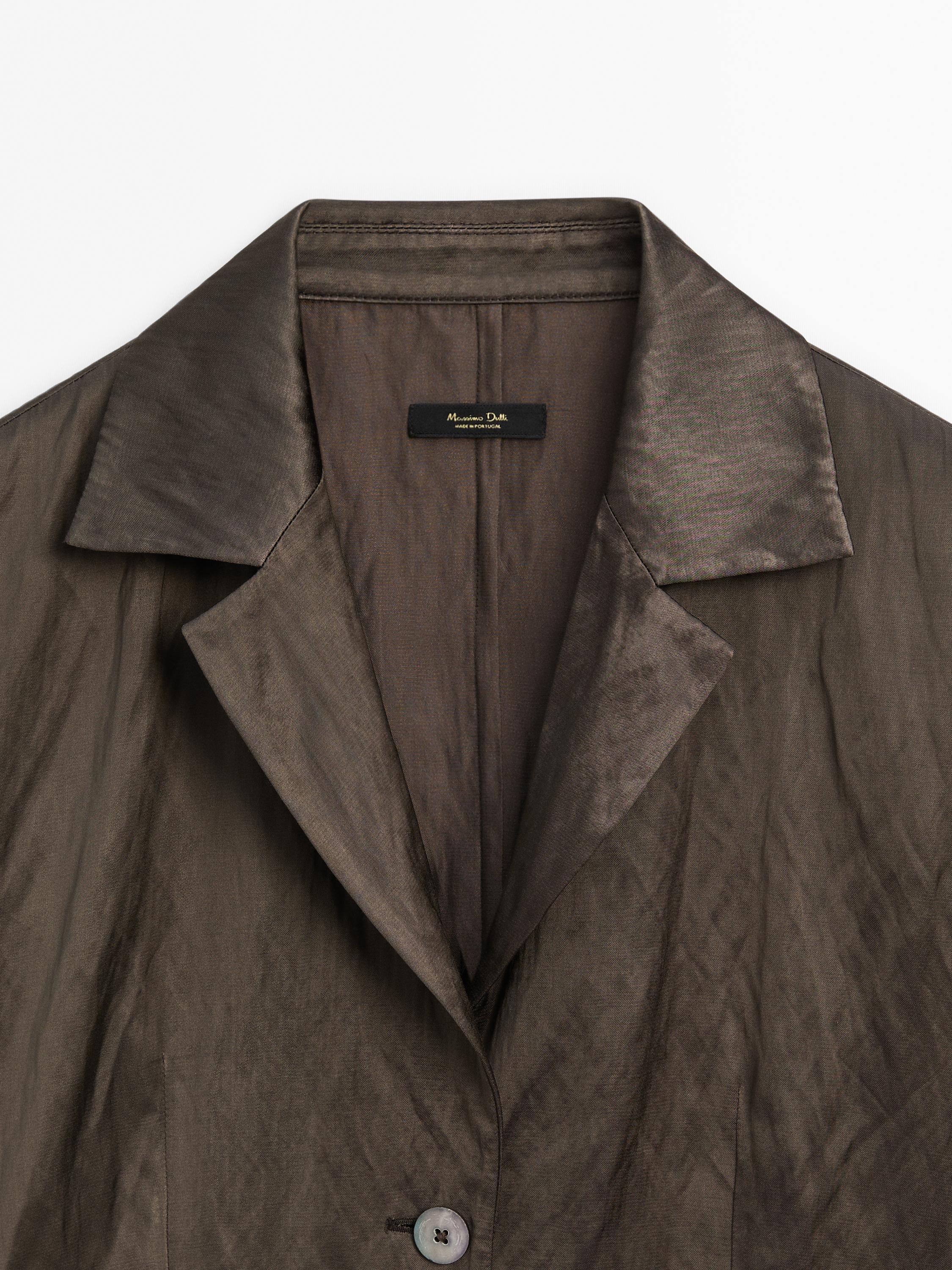 Creased-effect fitted satin blazer