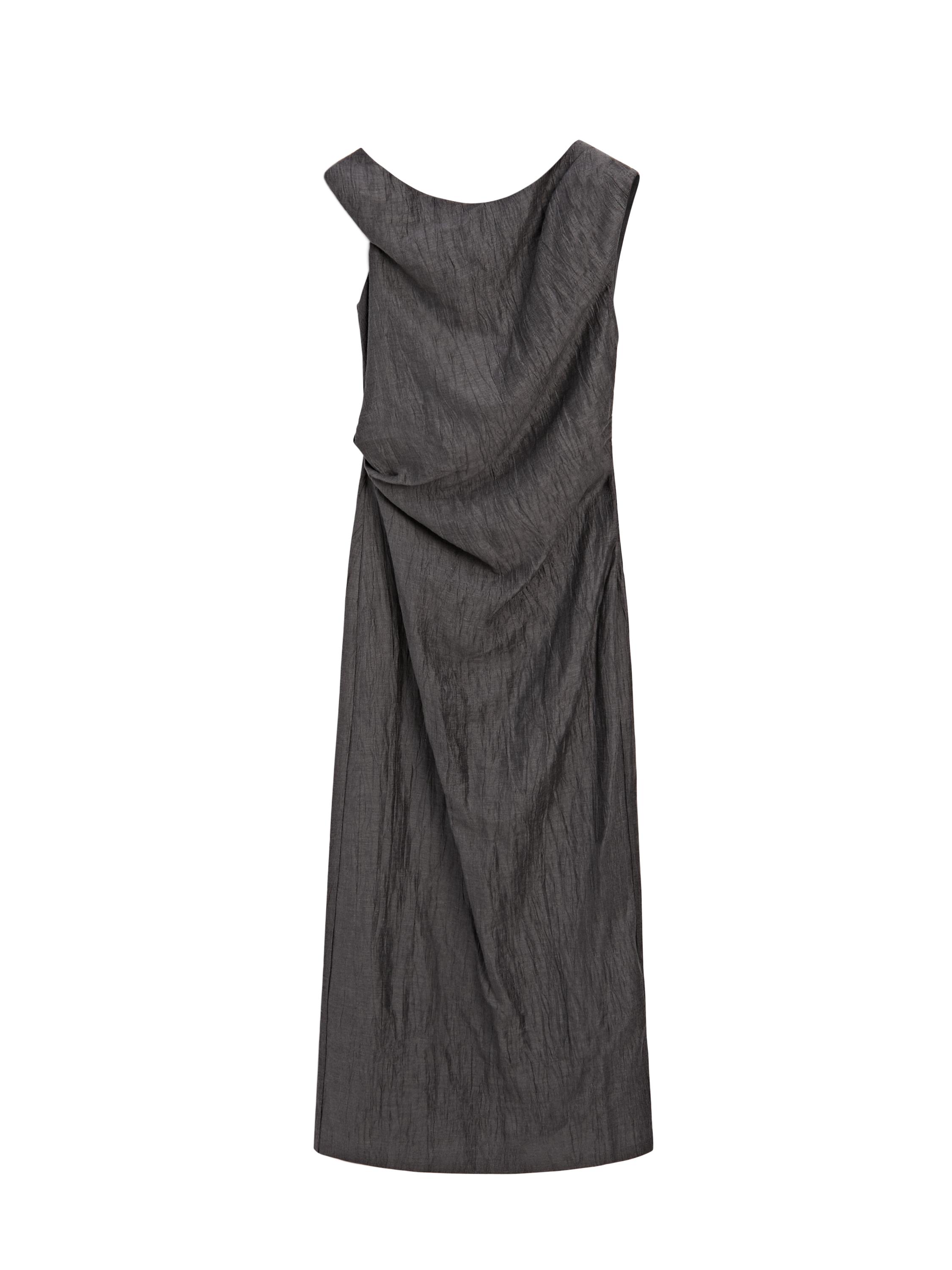 Midi dress with pleated shoulder detail — DARK GREY