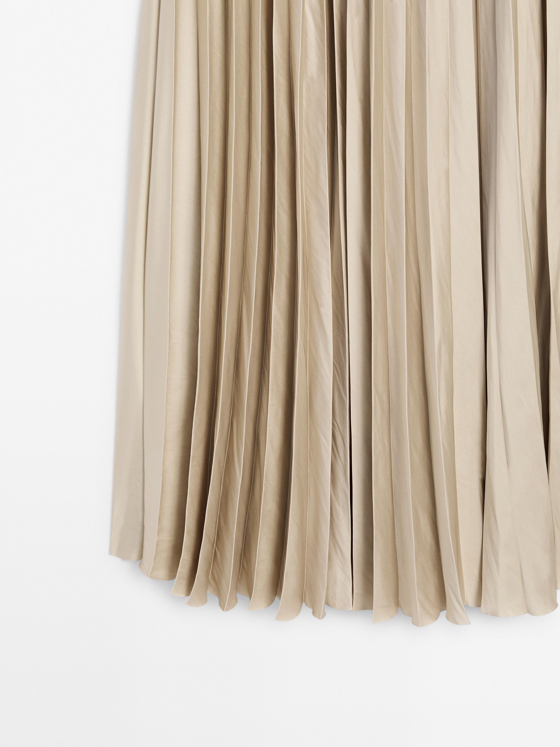 Flowing pleated satin skirt