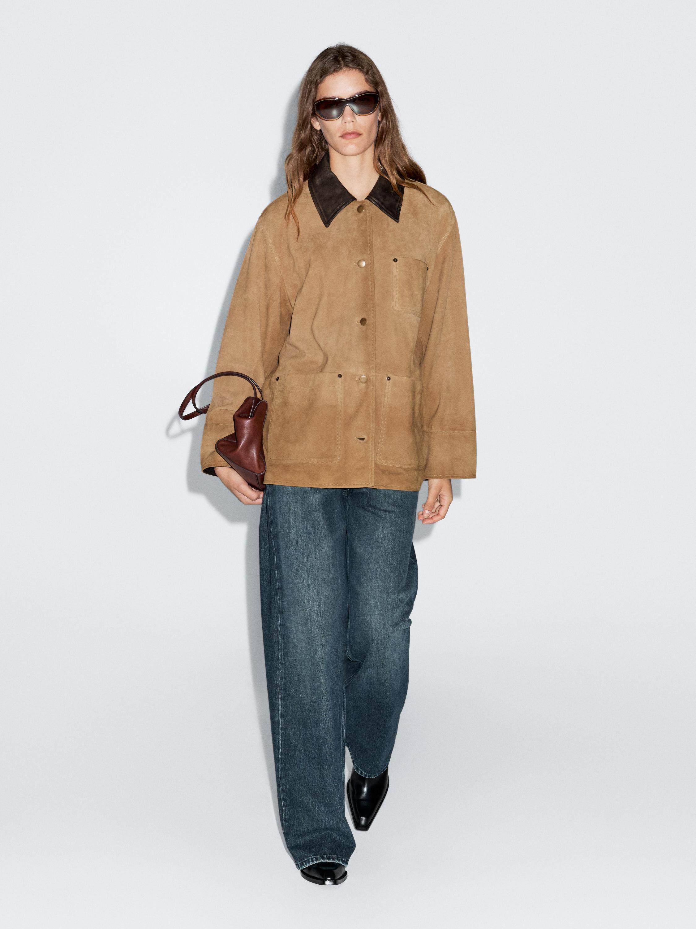Wildlederjacke mit Kragen aus Nappaleder