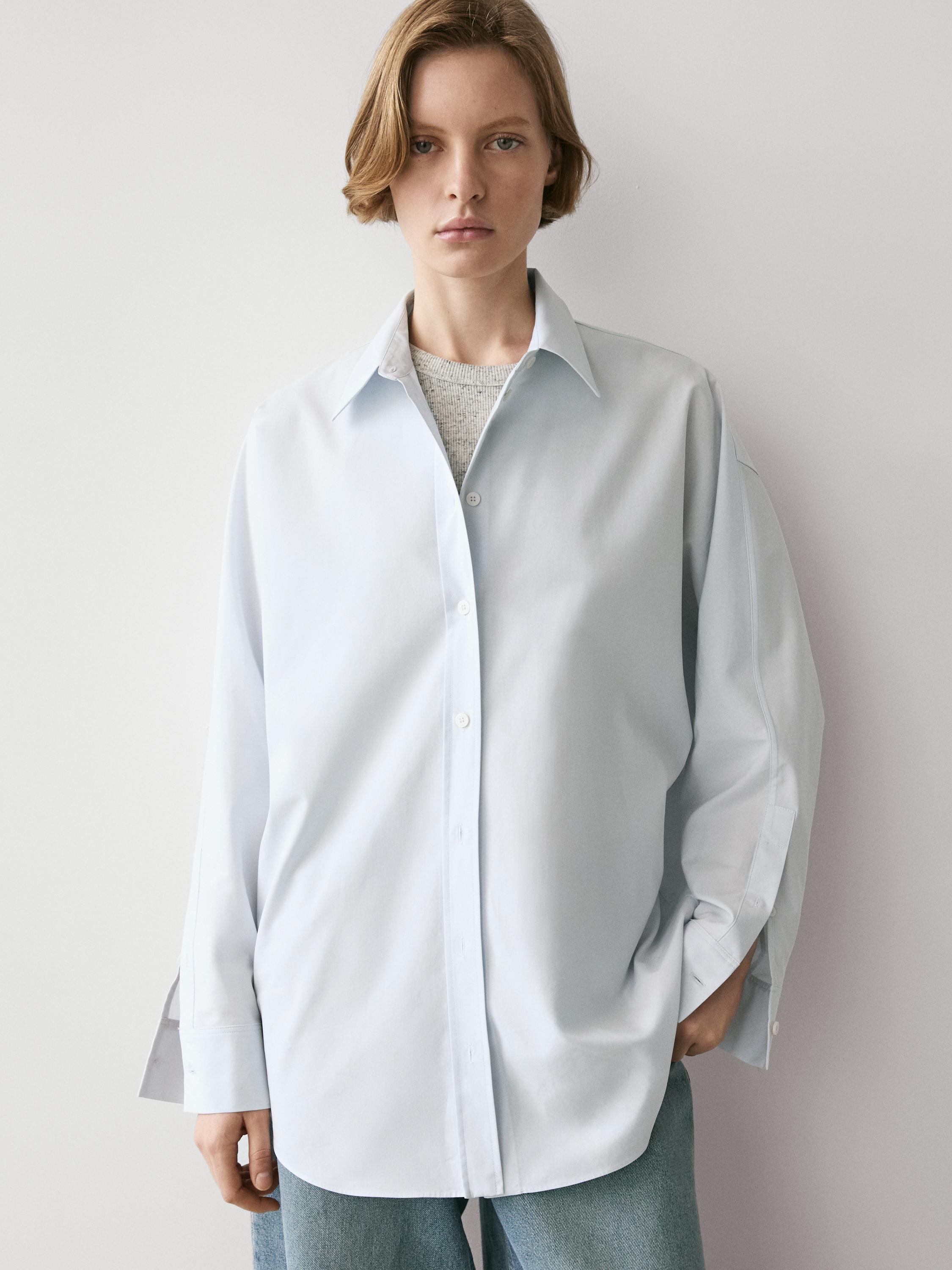 Poplin and cotton blend shirt — SKY BLUE