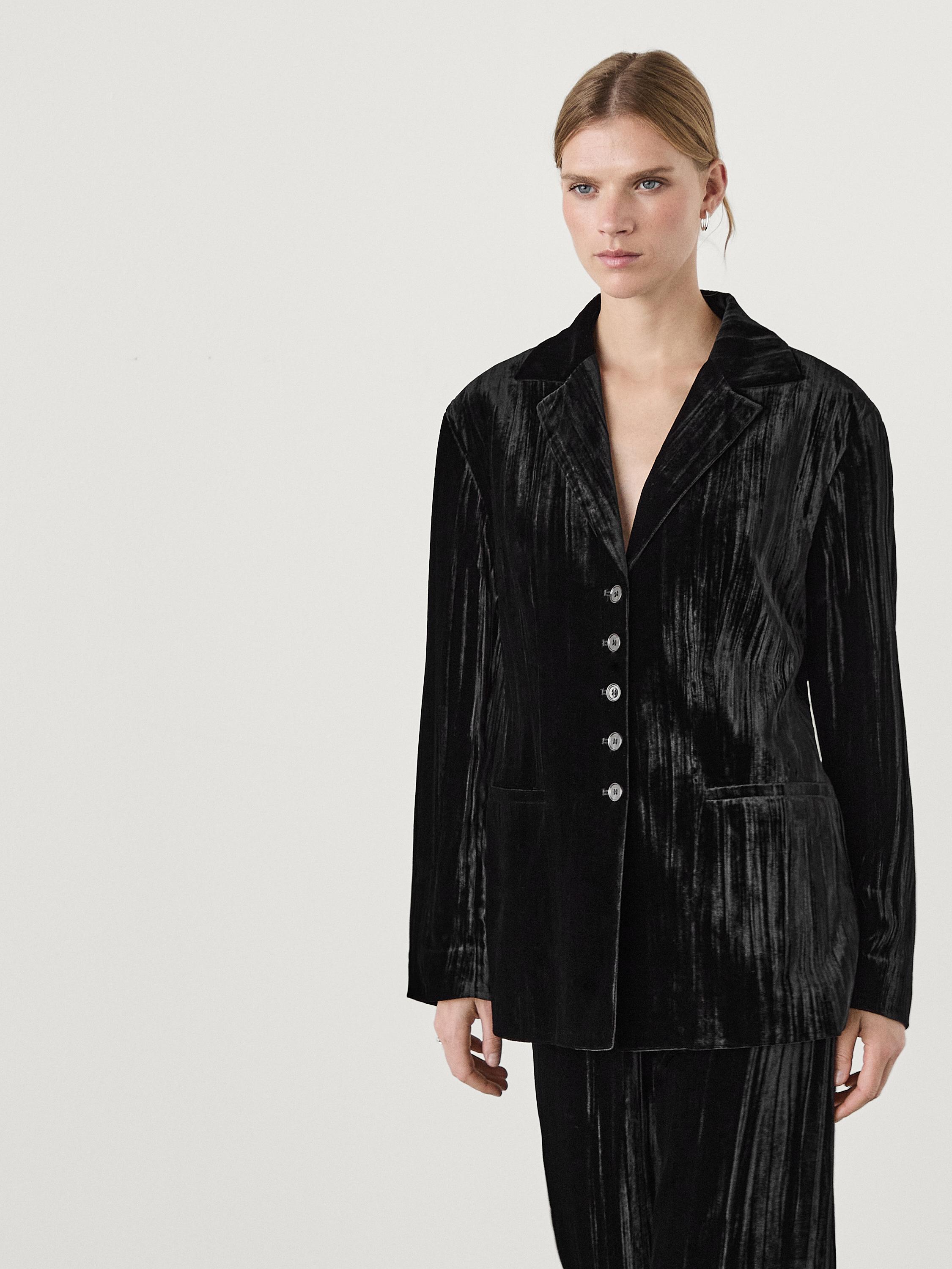 Crushed velvet blazer Black Dressy Massimo Dutti