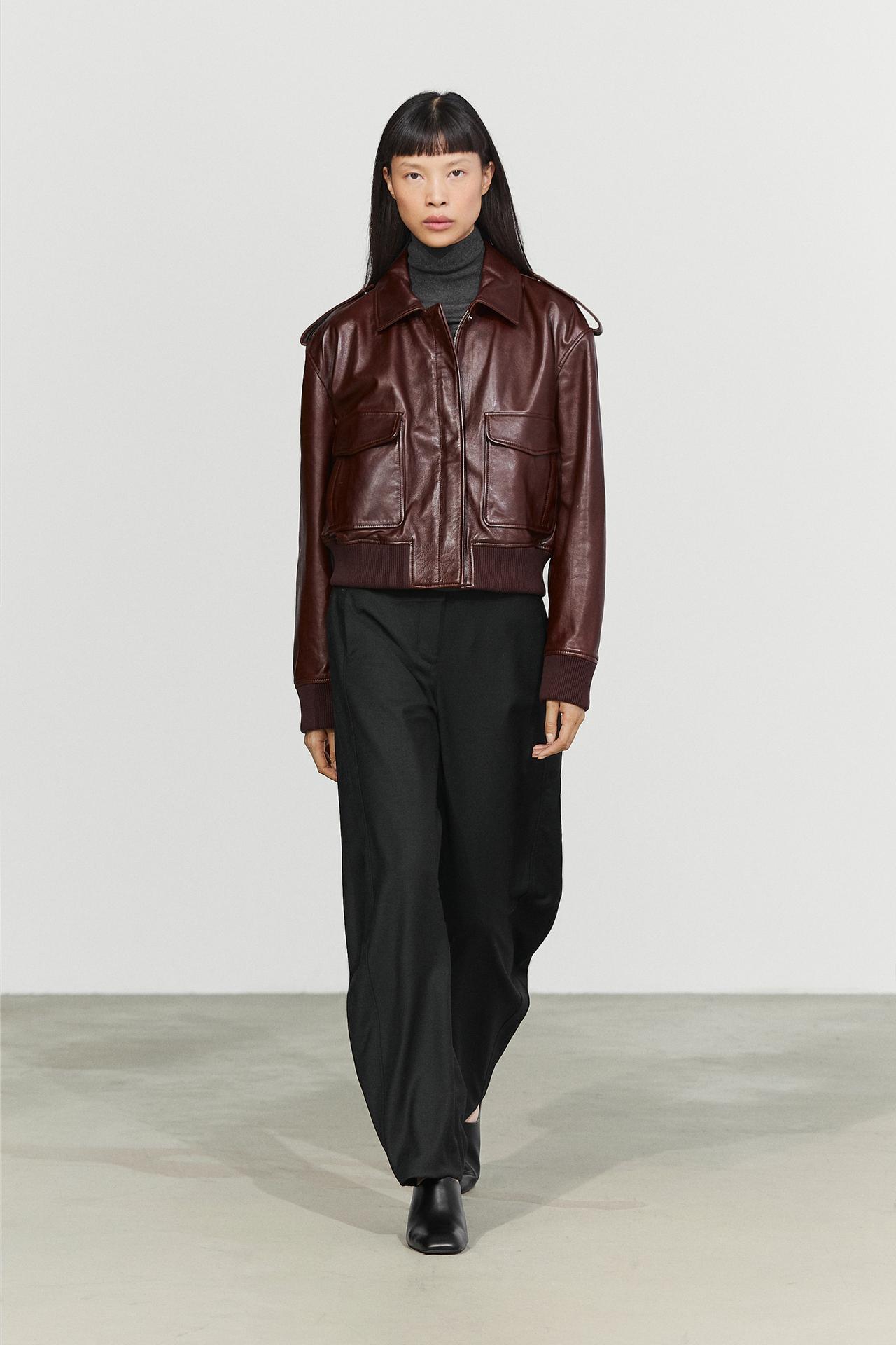 Nappa leather bomber jacket with pockets — MAROON