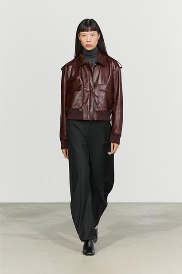 Nappa leather bomber jacket with pockets — MAROON 1