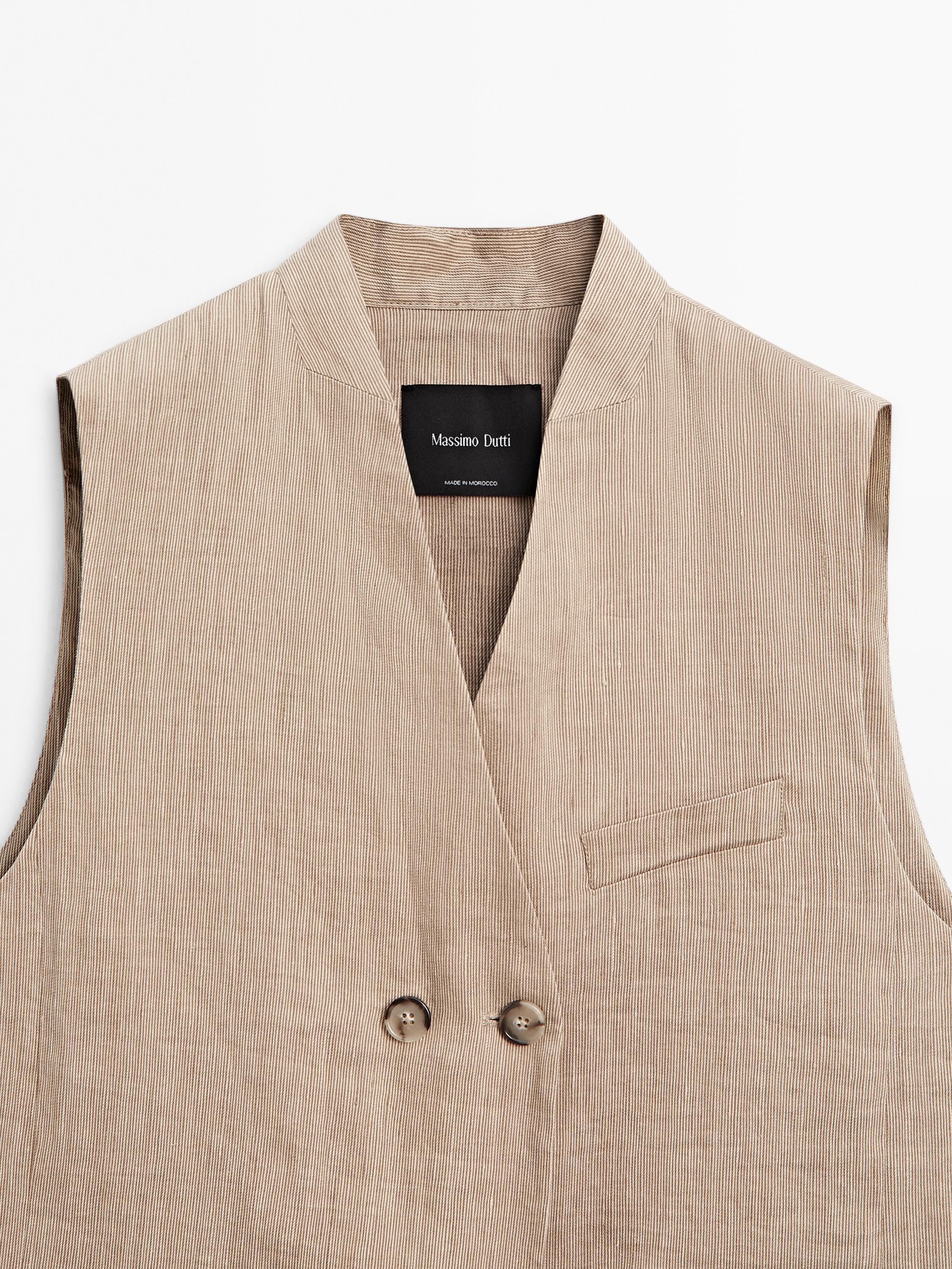 Linen blend multi-stripe waistcoat