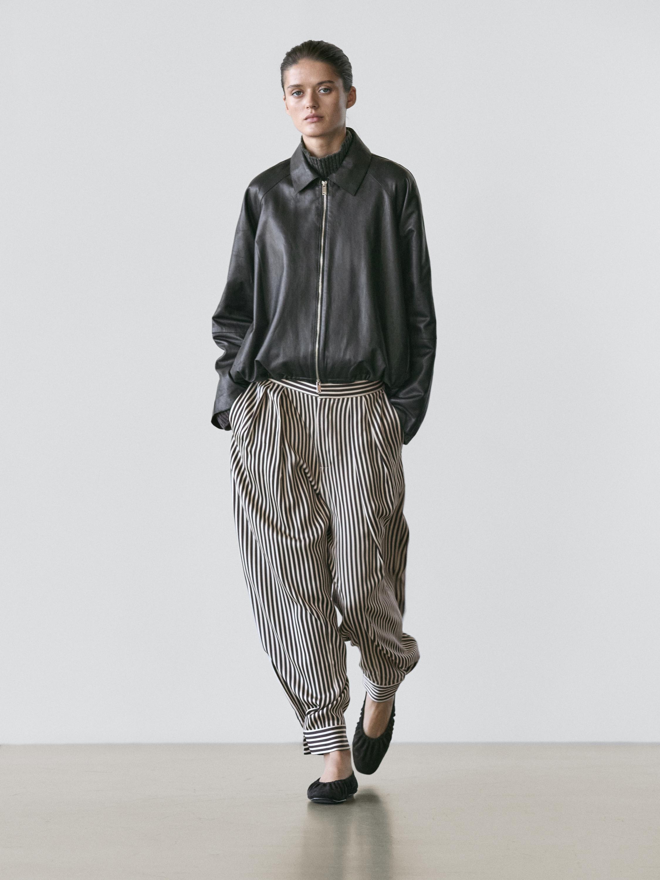 Gestreepte pofbroek met bandplooi