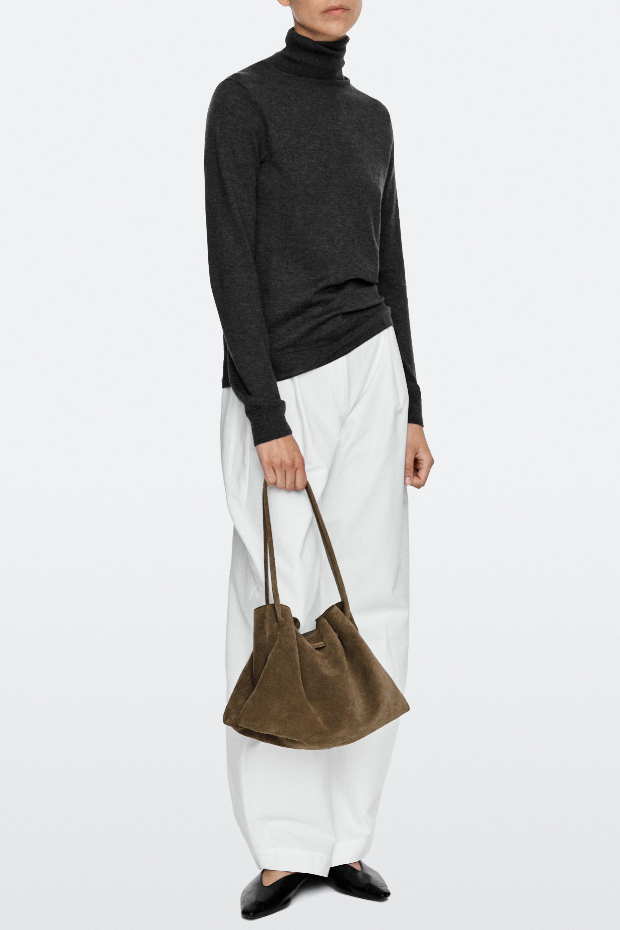 Ruched split suede leather bag — MOLE BROWN