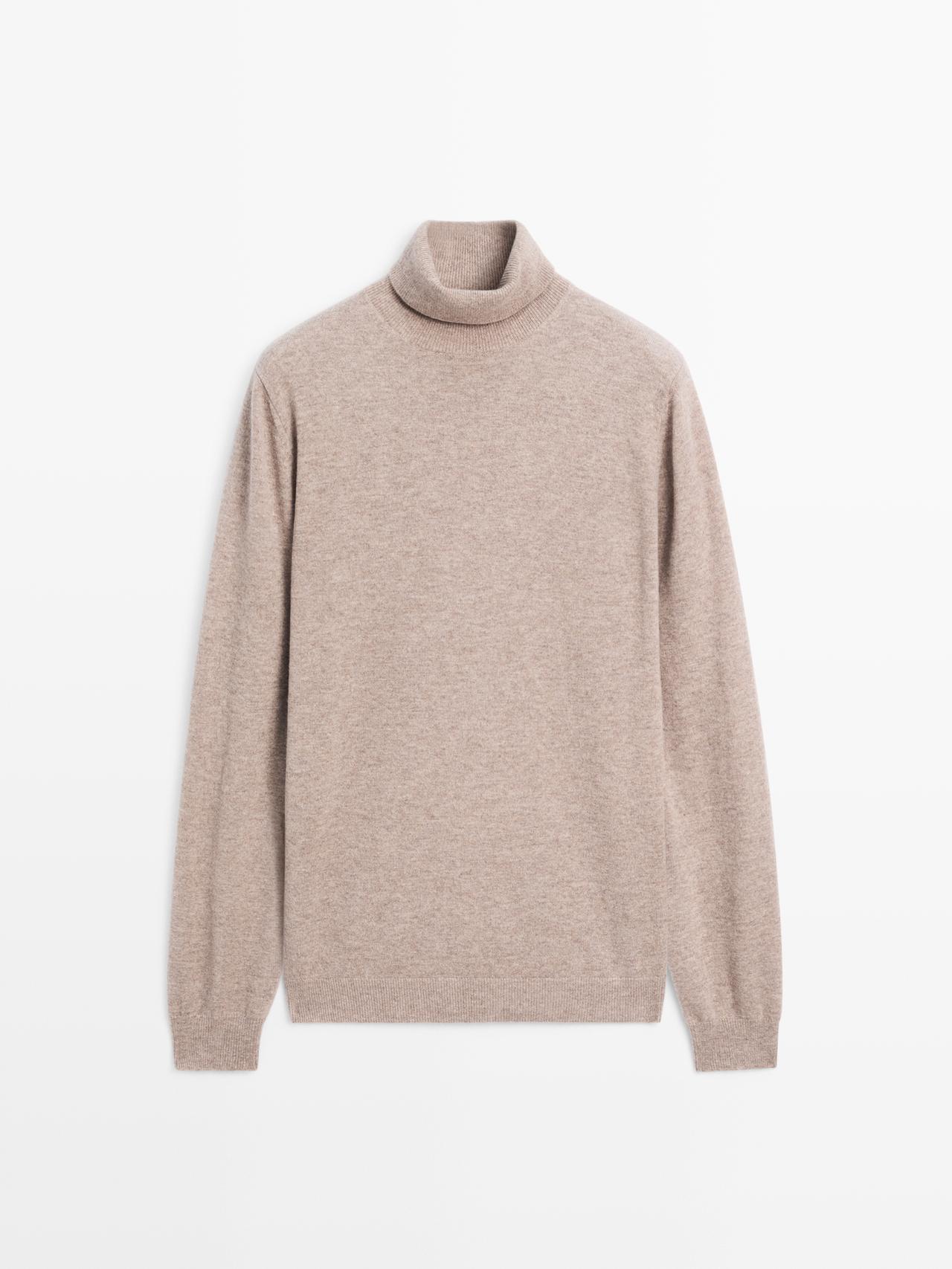 Massimo Dutti - Herre - Strikket Trøje I Uldblanding Med Høj Hals - Mink - Xl