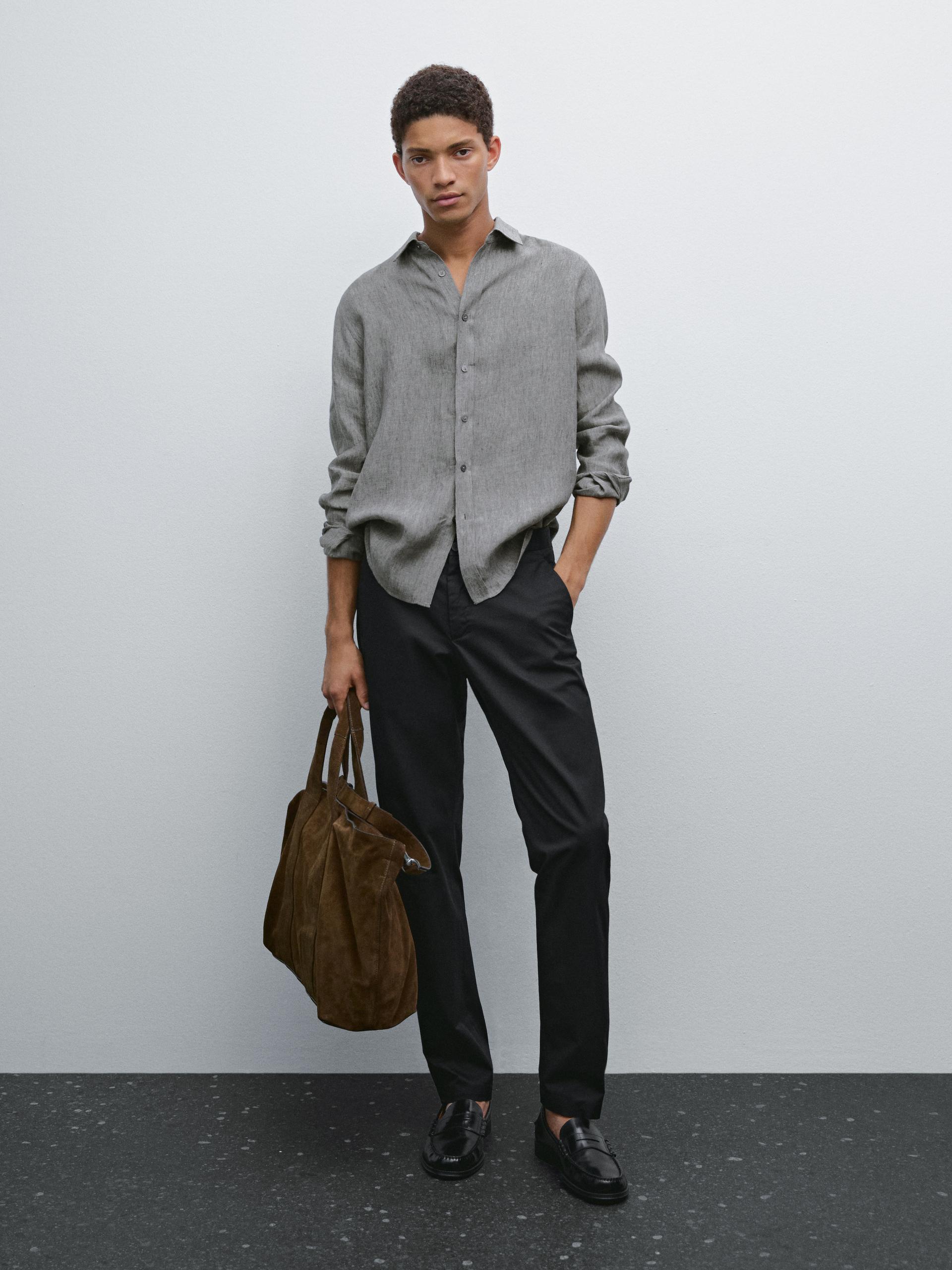 Pantaloni Slim Fit In Misto Cotone - Nero - 46 - Massimo Dutti - Maschile