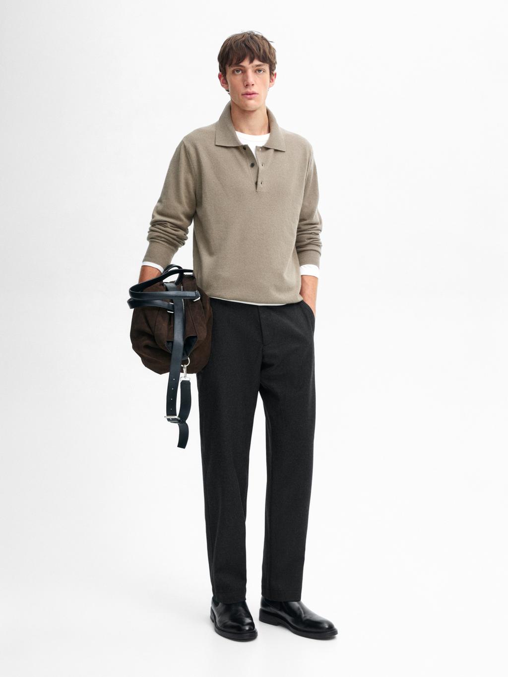 Wool blend polo collar sweater · Pale Khaki, Medium Grey, Navy Blue ...