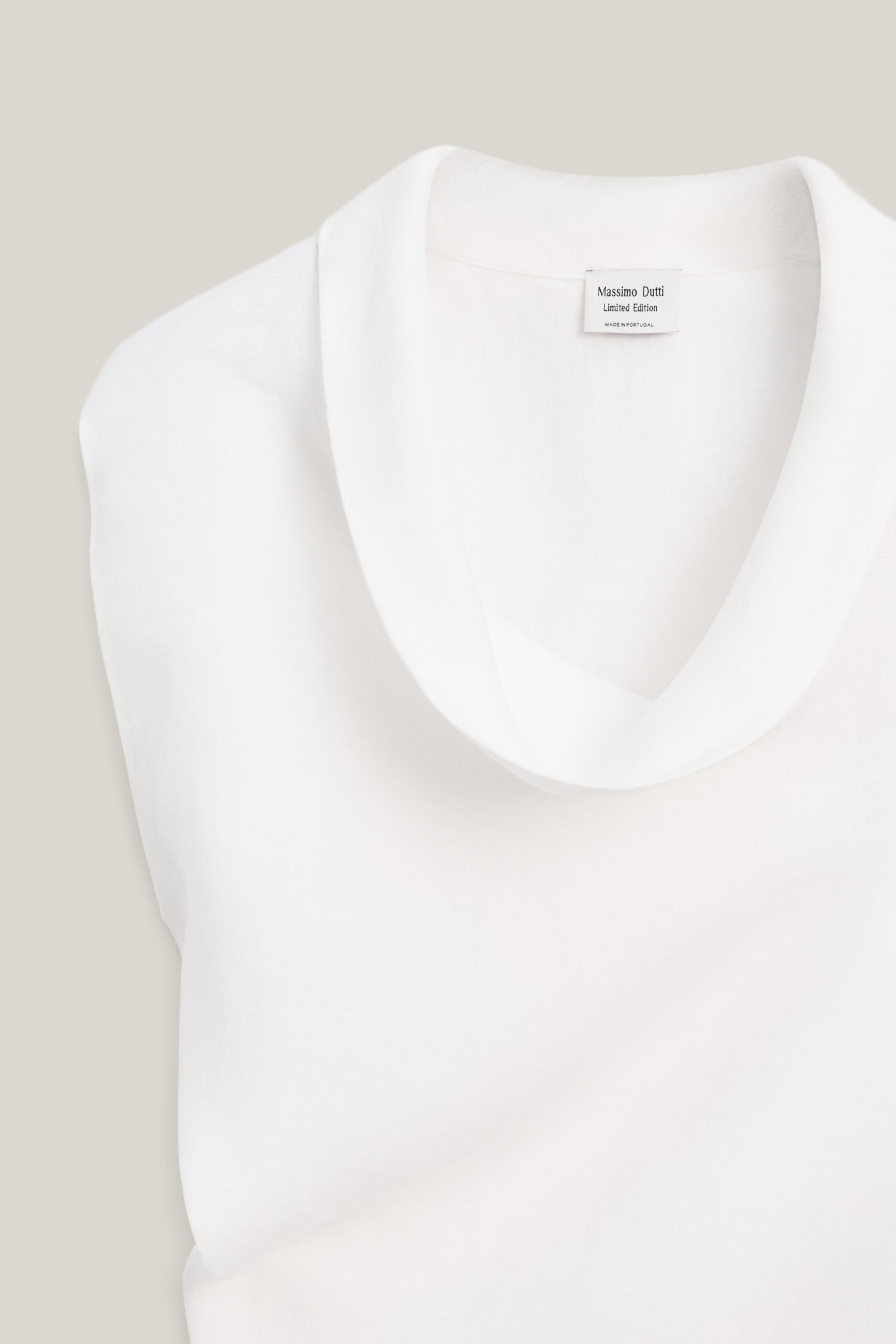 100% linen asymmetric top with cowl neck - LIMITED EDITION — WHITE
