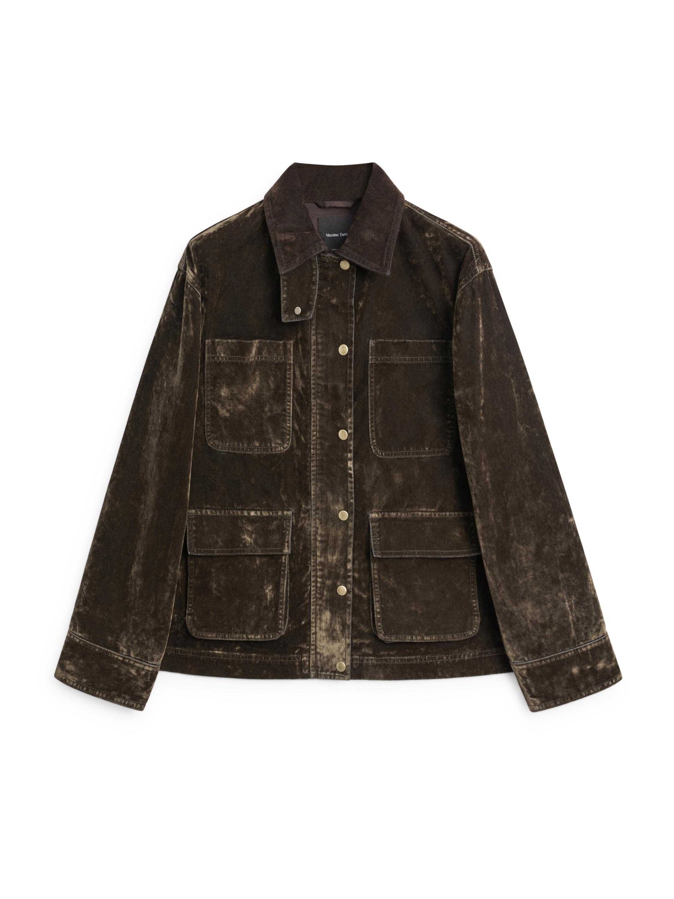 Flocked denim jacket with collar detail — KHAKI