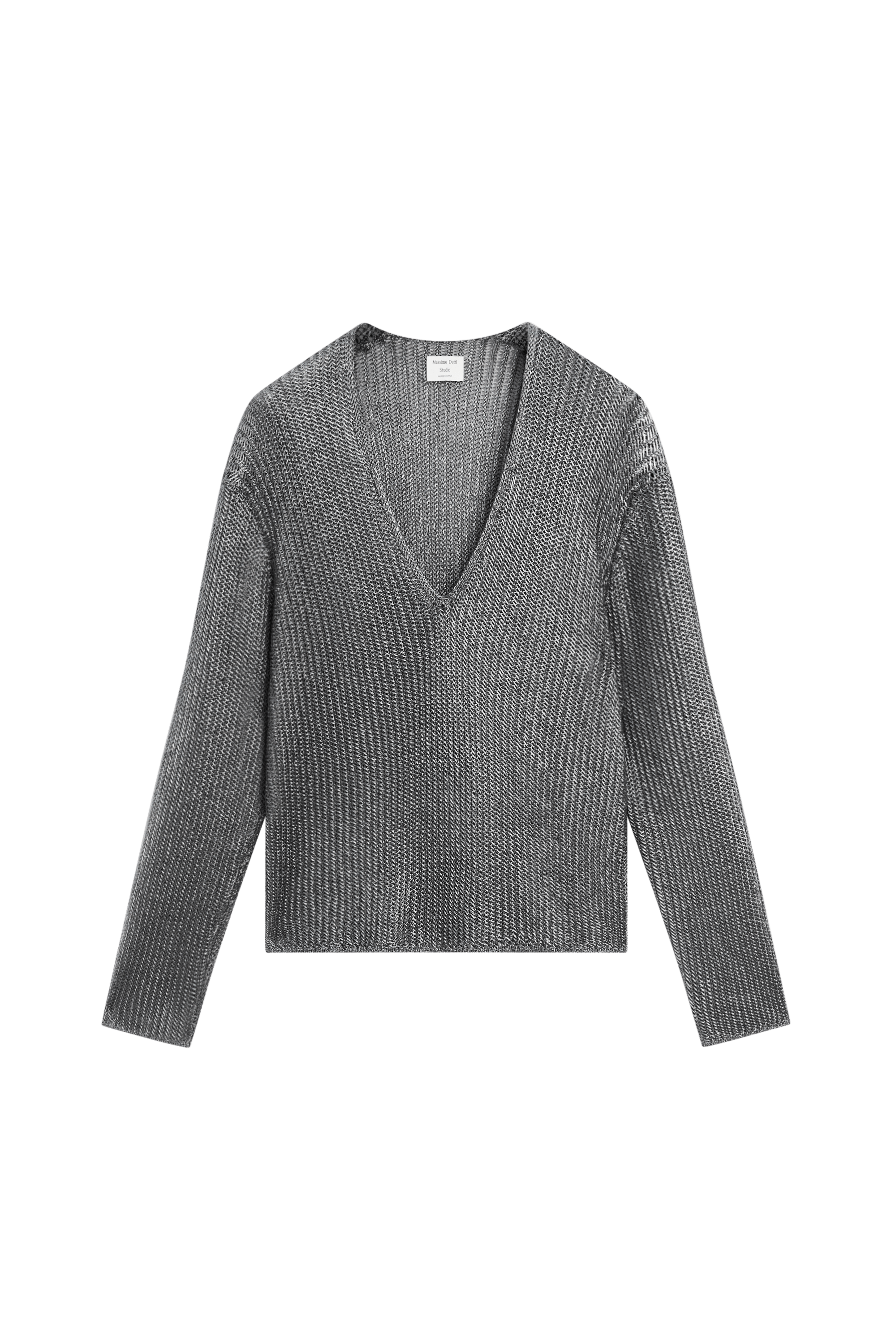 Massimo Dutti Metalik triko V yaka kazak - STUDIO görsel 7