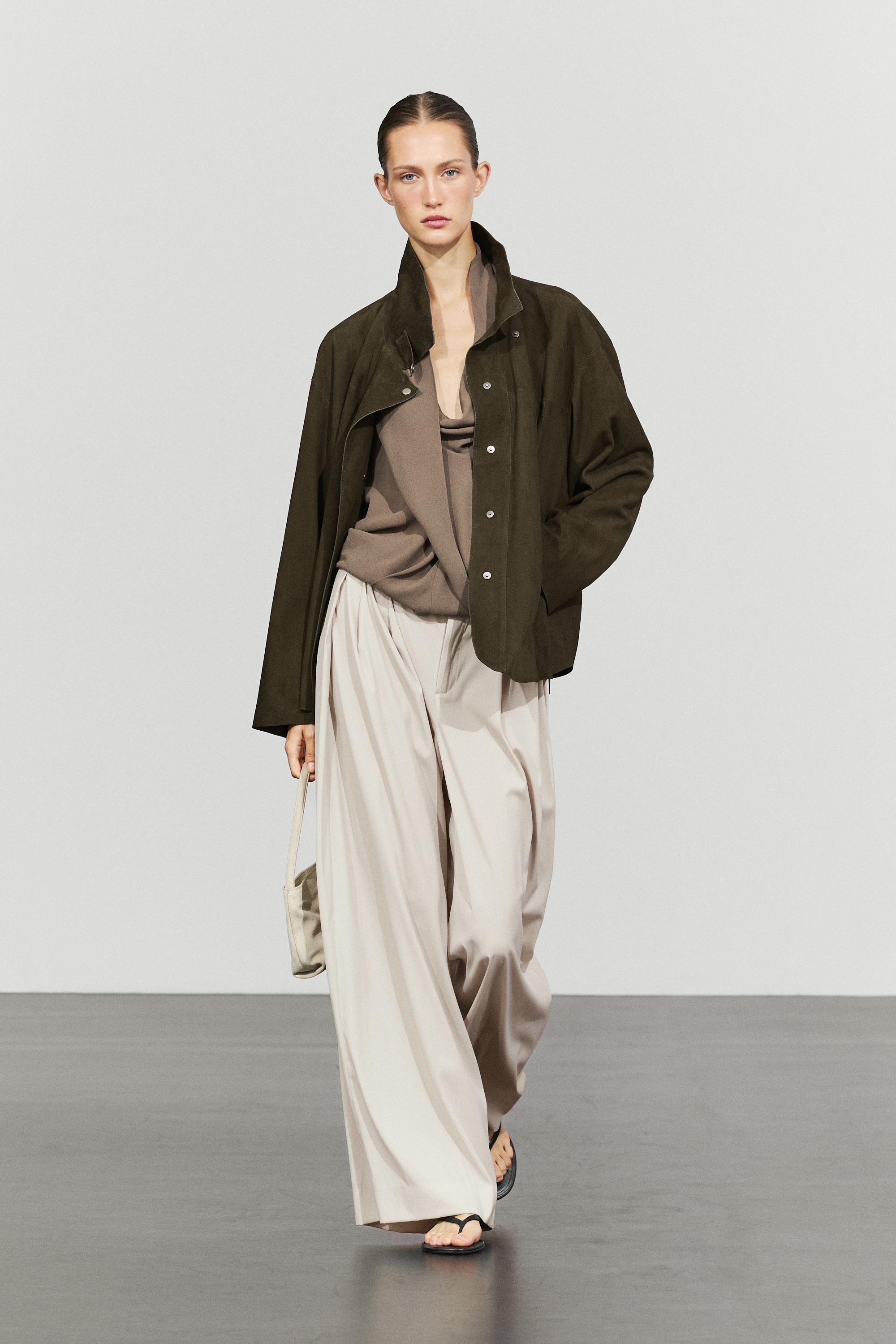 Wool blend darted pants with button detail — ICE