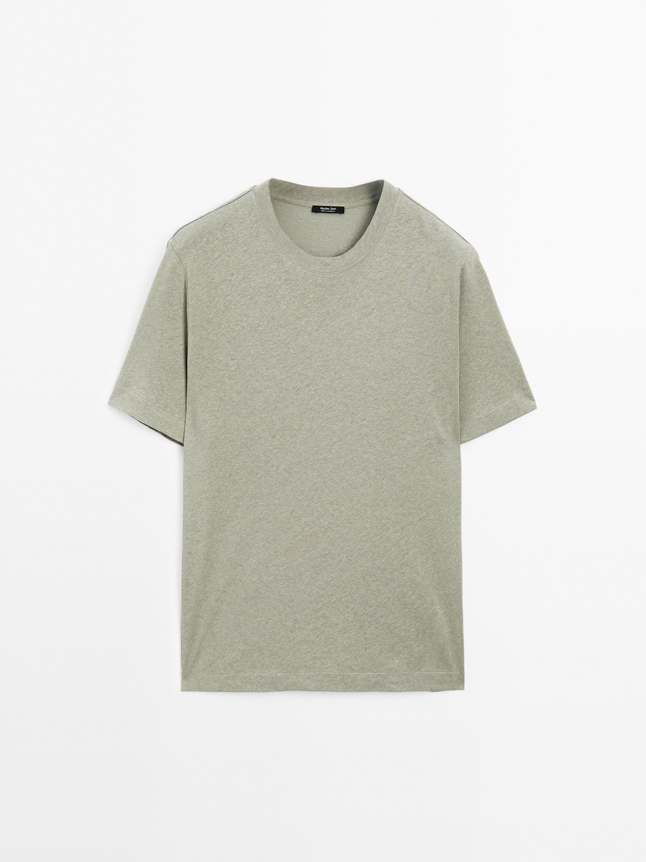 Massimo Dutti - Herre - Kortærmet T-Shirt I Hørblanding - Havgrøn - S