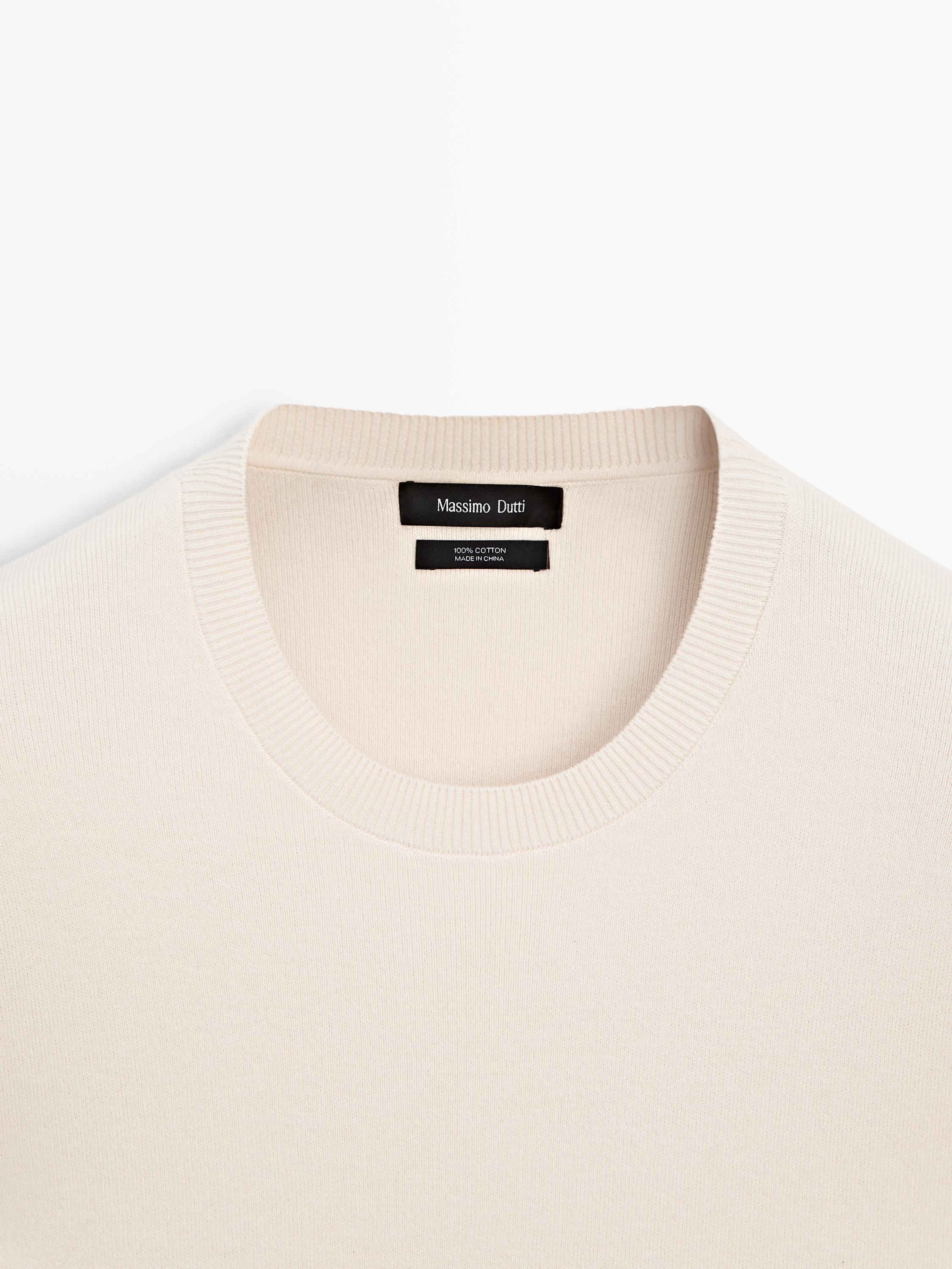 Knit 100% cotton crew neck sweater — Vanilla