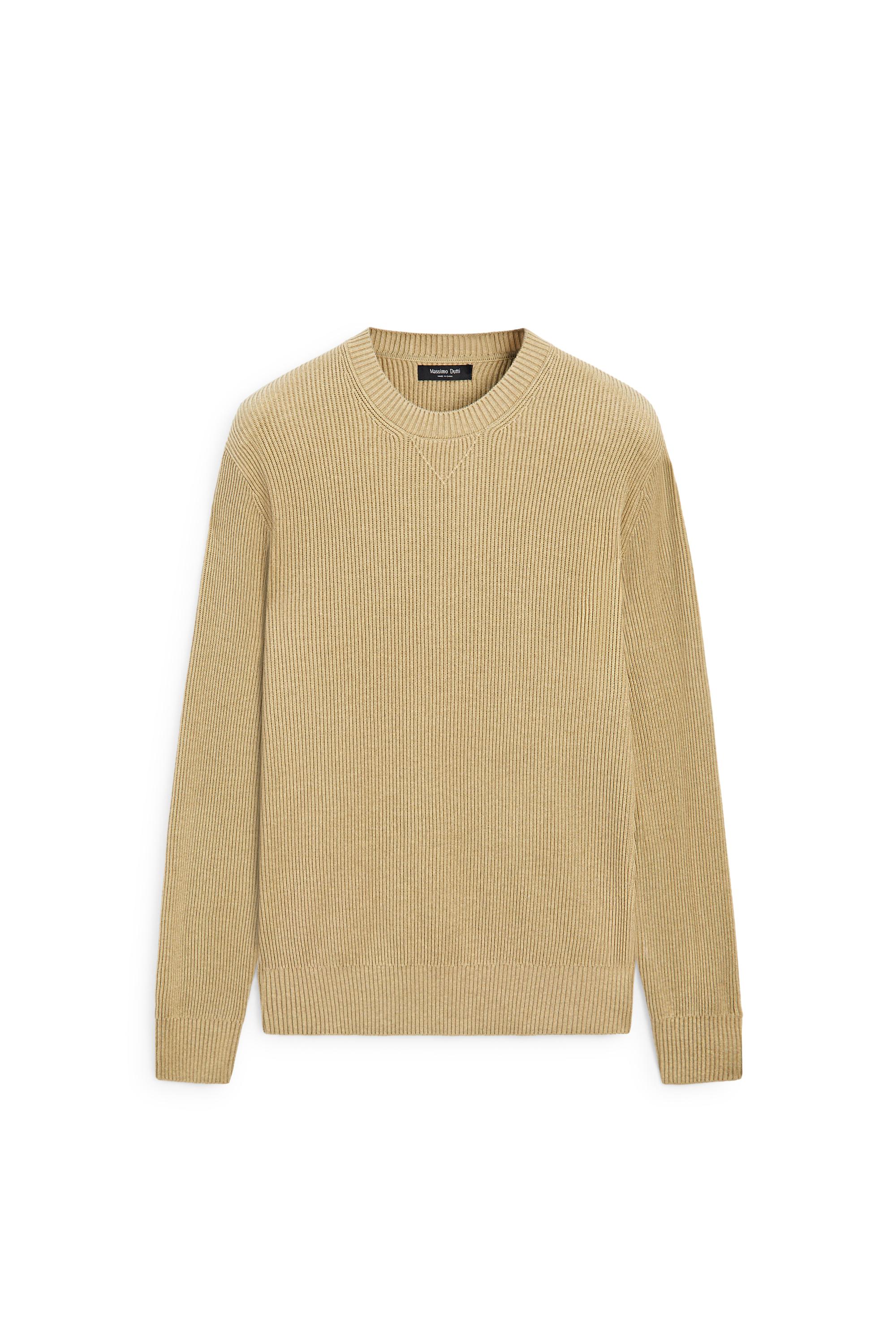 Cotton blend ribbed knit sweater — CREAM