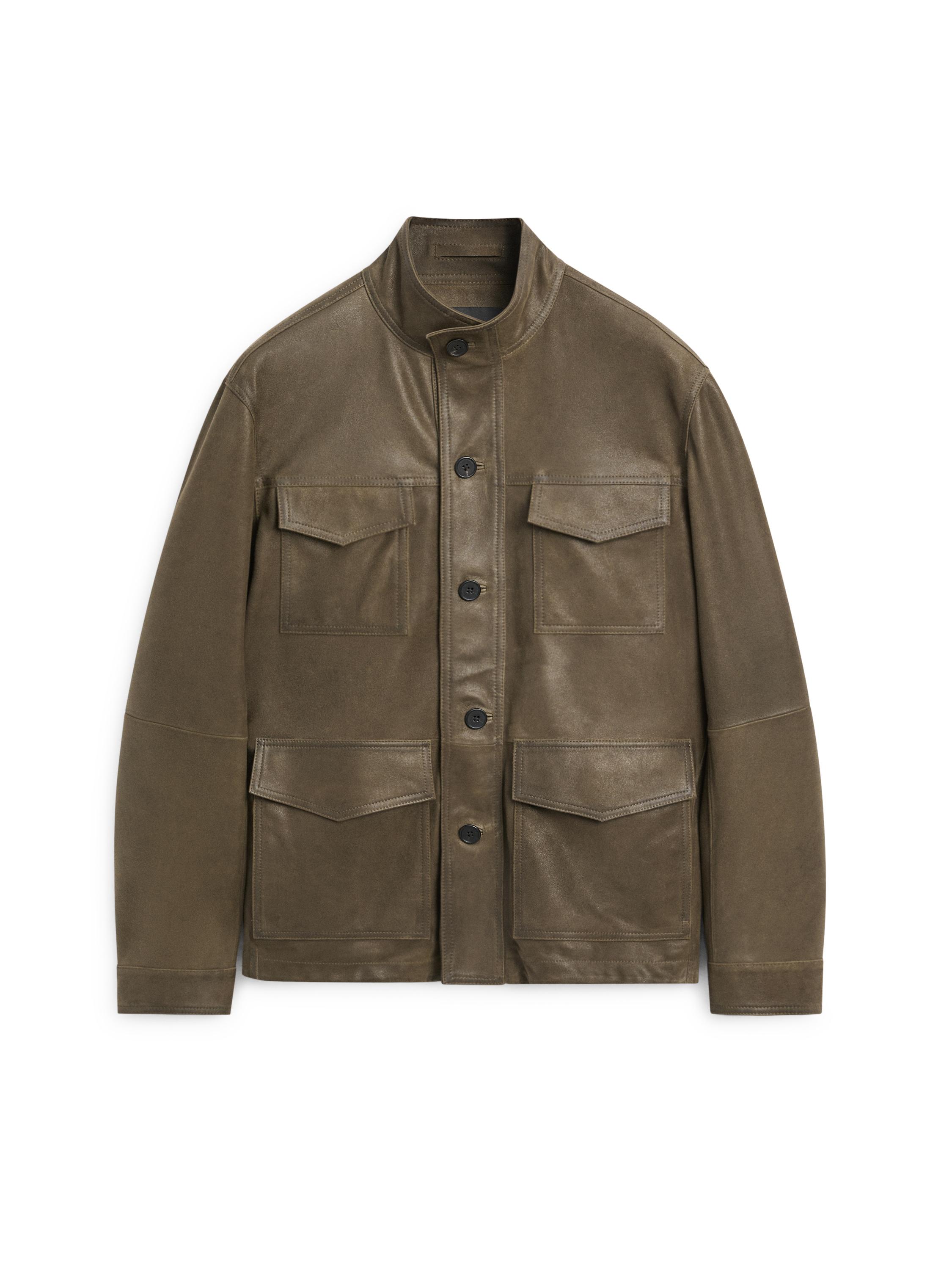 Distressed-effect goatskin leather jacket — KHAKI