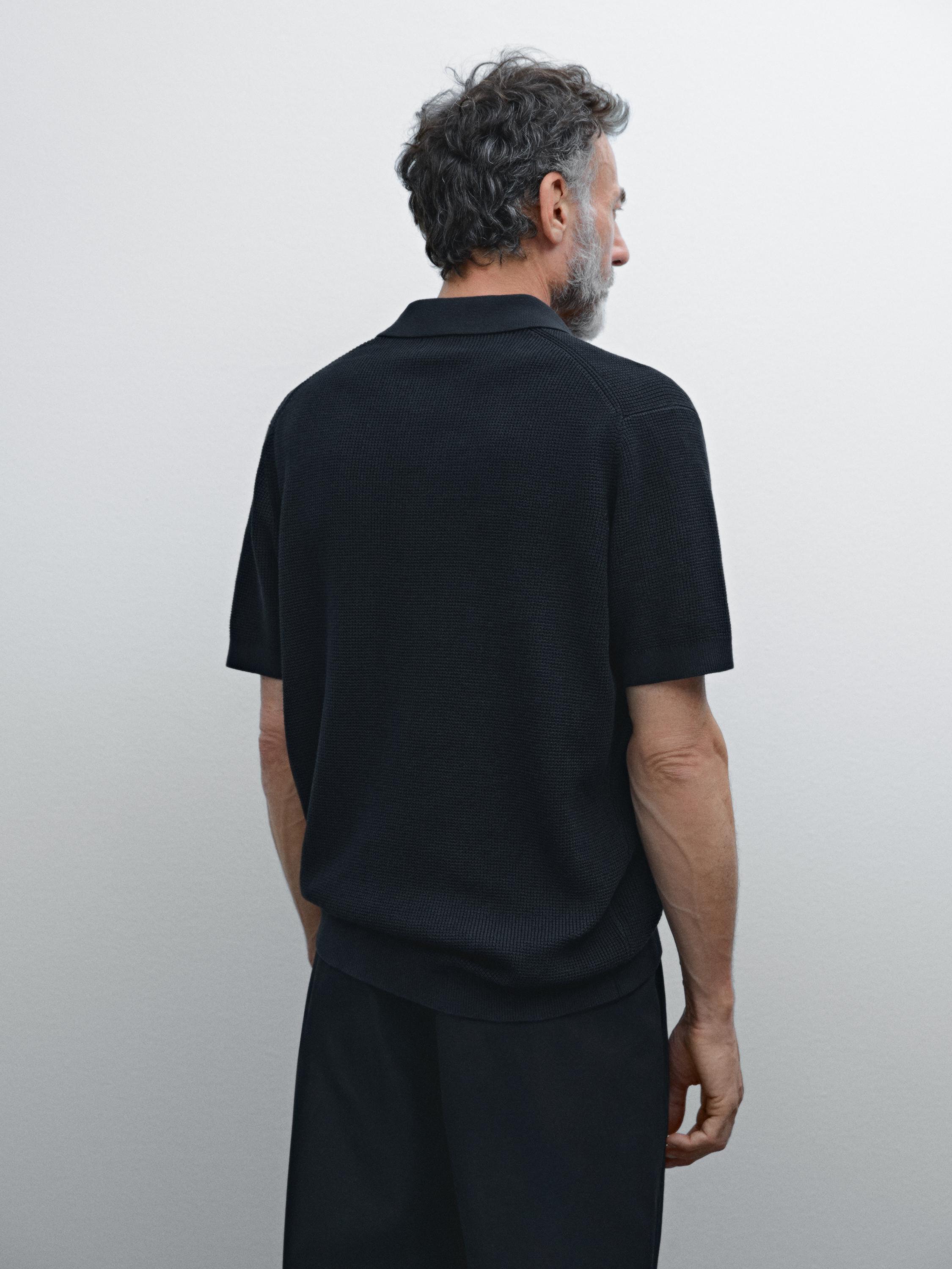 Textured cotton knit polo shirt · Navy Blue, Pearl Grey