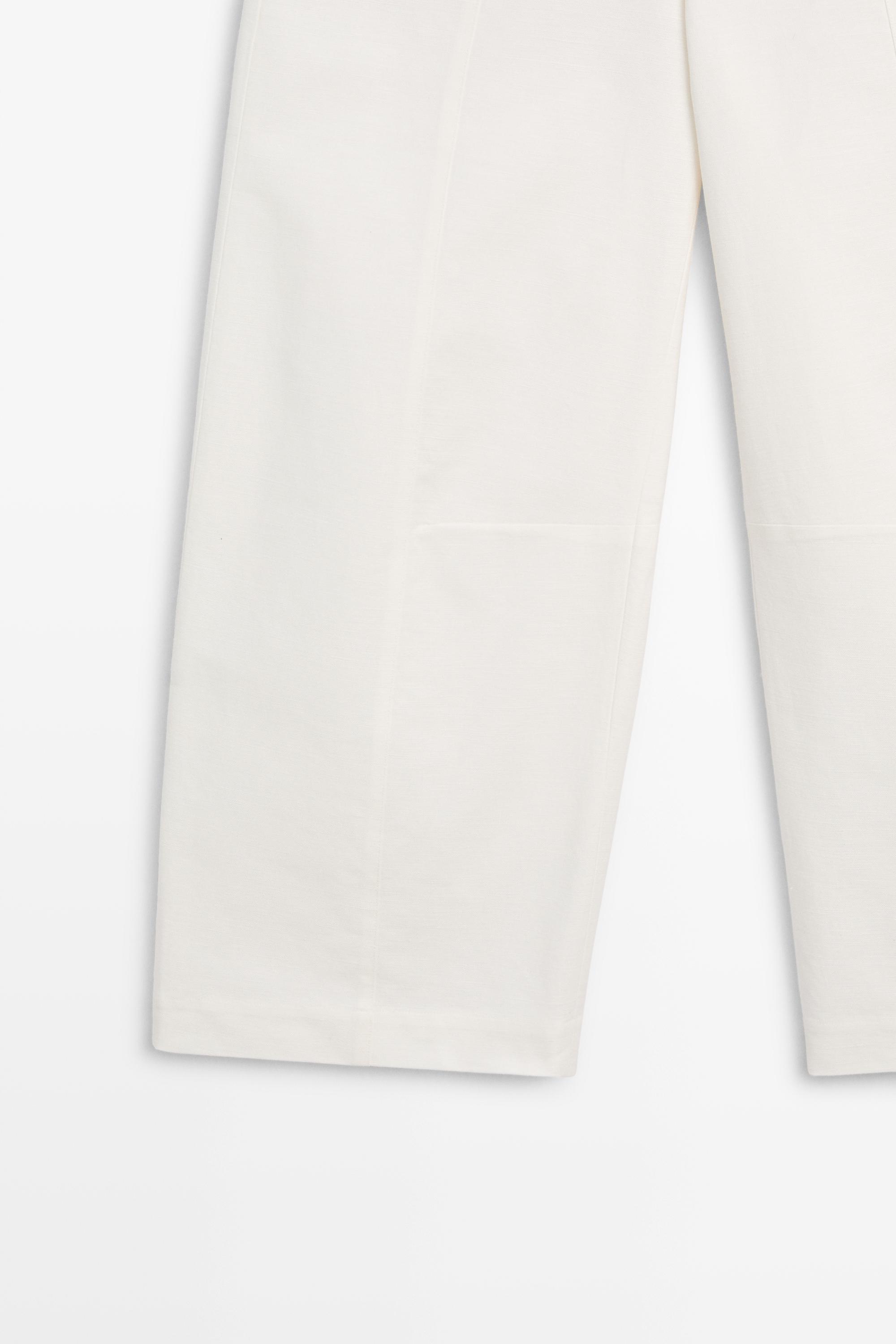 Cotton linen blend barrel fit pants — Off white