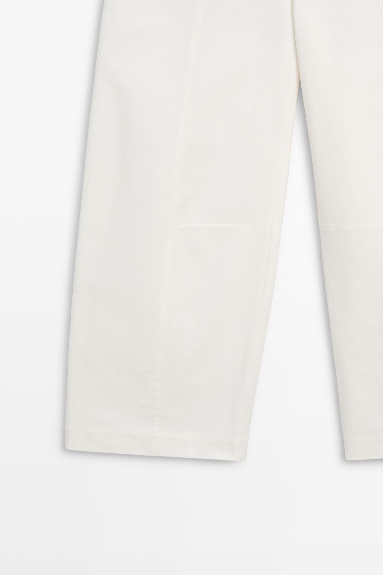 Cotton linen blend barrel fit pants — Off white