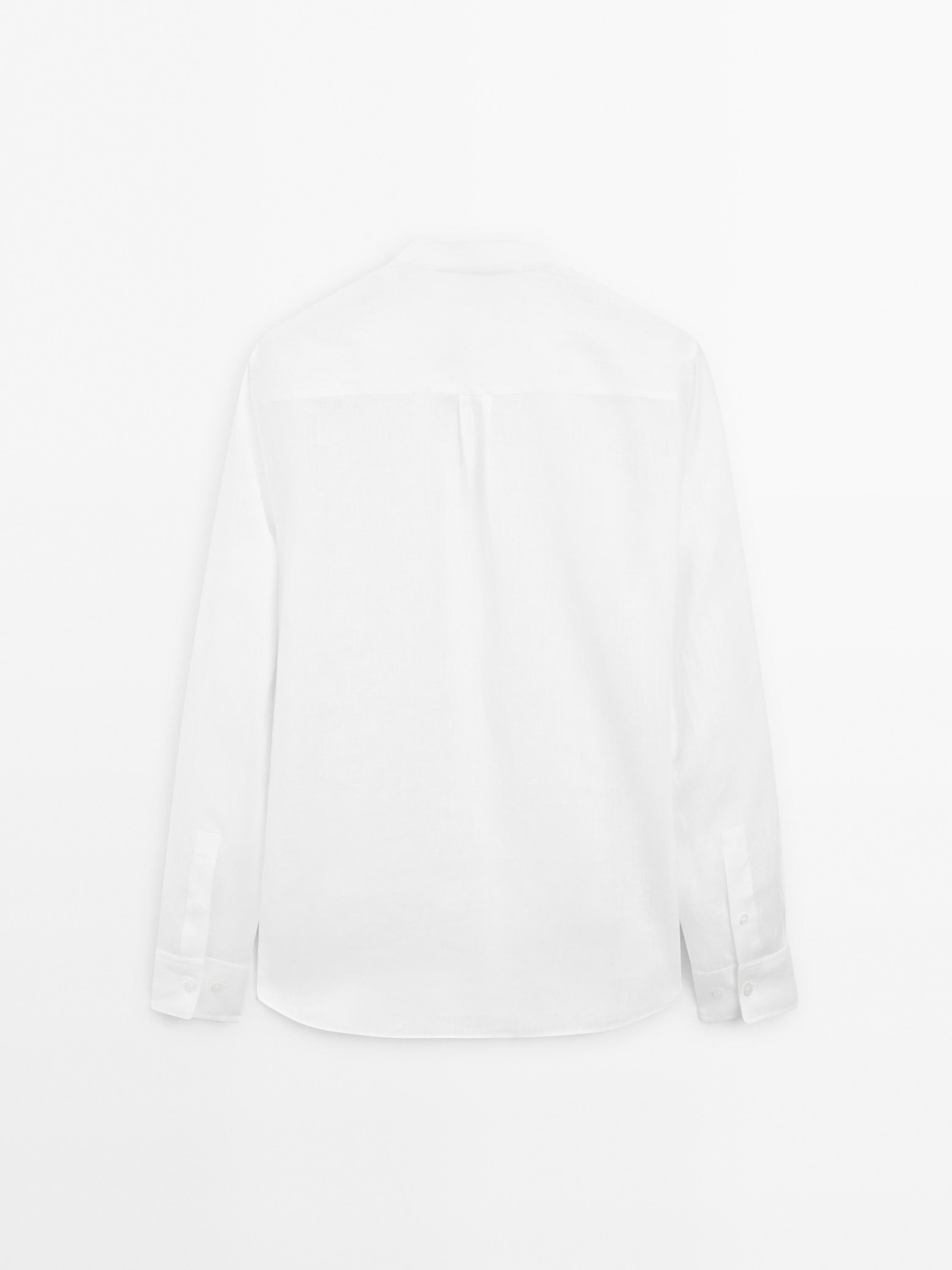 100% linen regular fit stand-up collar shirt